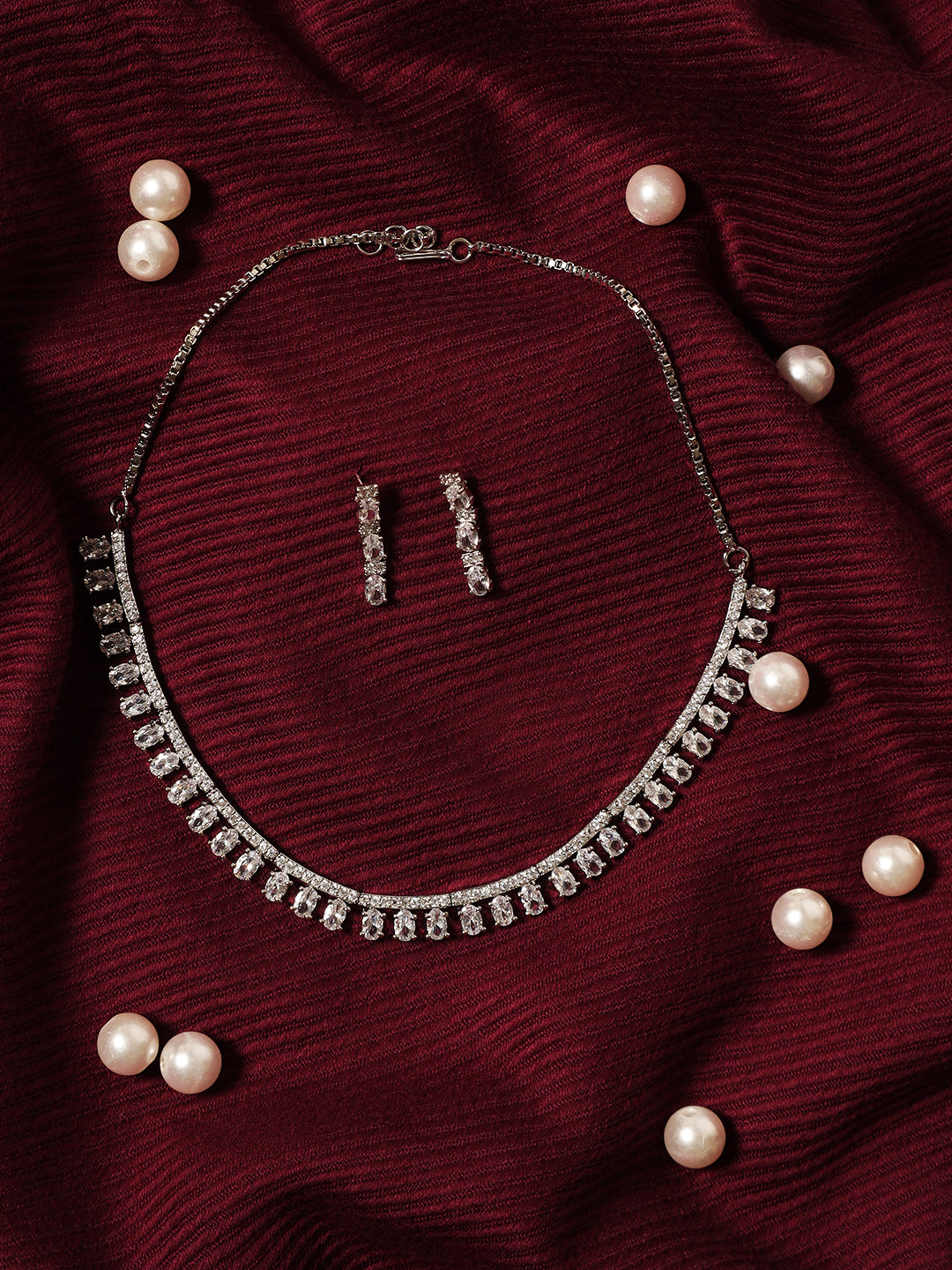 Silver Plated American Diamond Jewellery Set - Jazzandsizzle