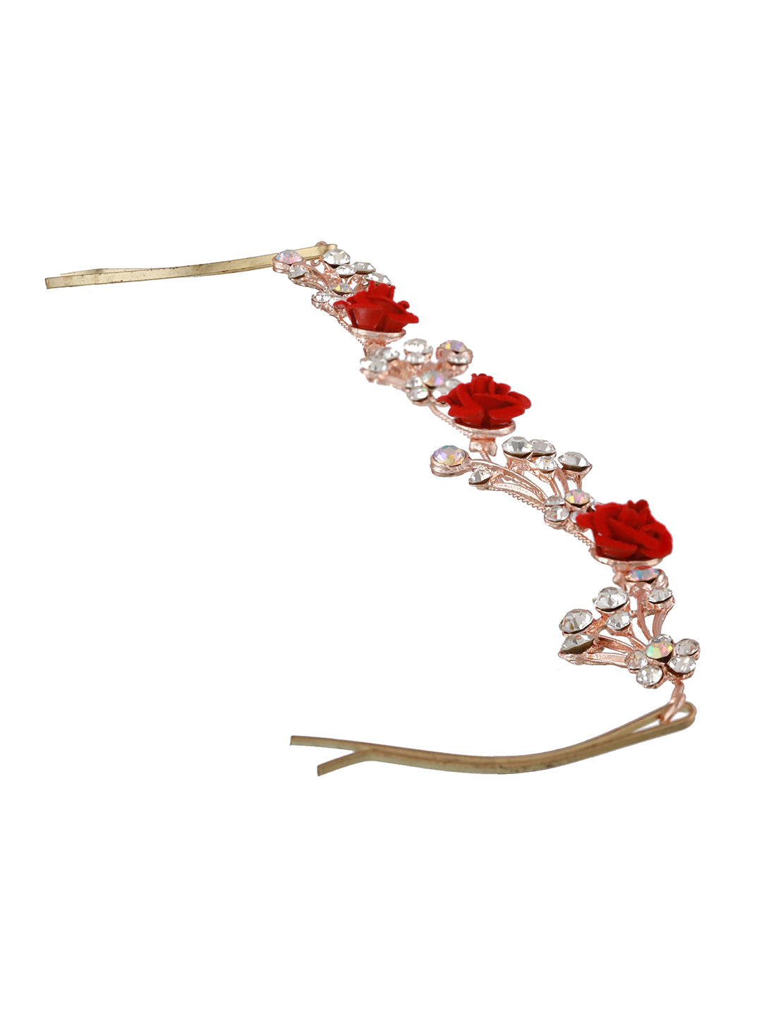 Women Red-Coloured Rose & White Embellished Hand Made Pearl Floral Hair Vine - Jazzandsizzle