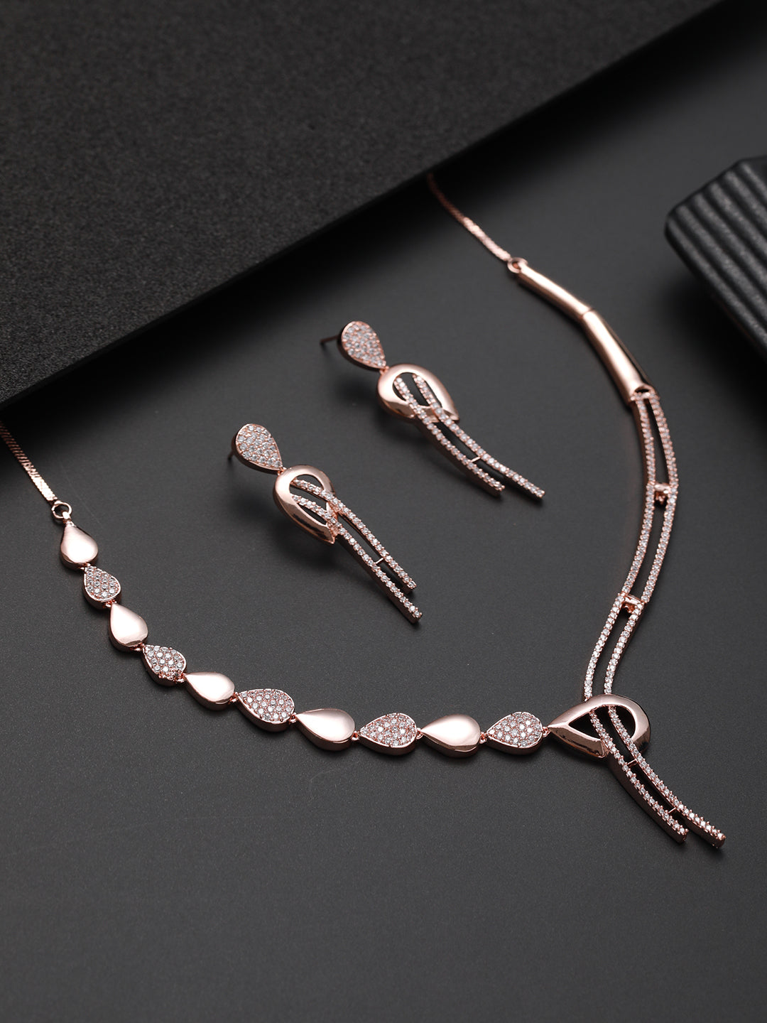 Rosegold-Plated Rose Gold CZ Studded Jewellery Set - Jazzandsizzle