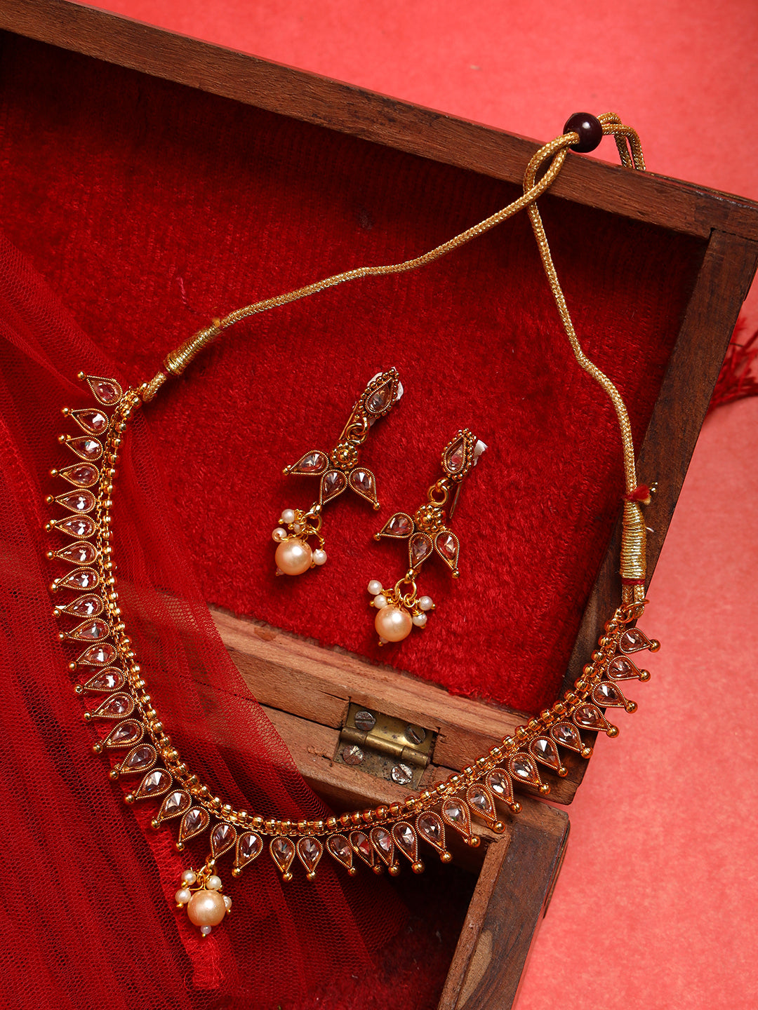 Gold-Plated & White Stone Studded Handcrafted Jewellery Set