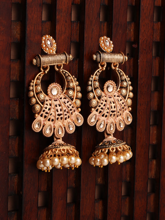 Peach & Gold-Toned Chandbalis Earrings - Jazzandsizzle