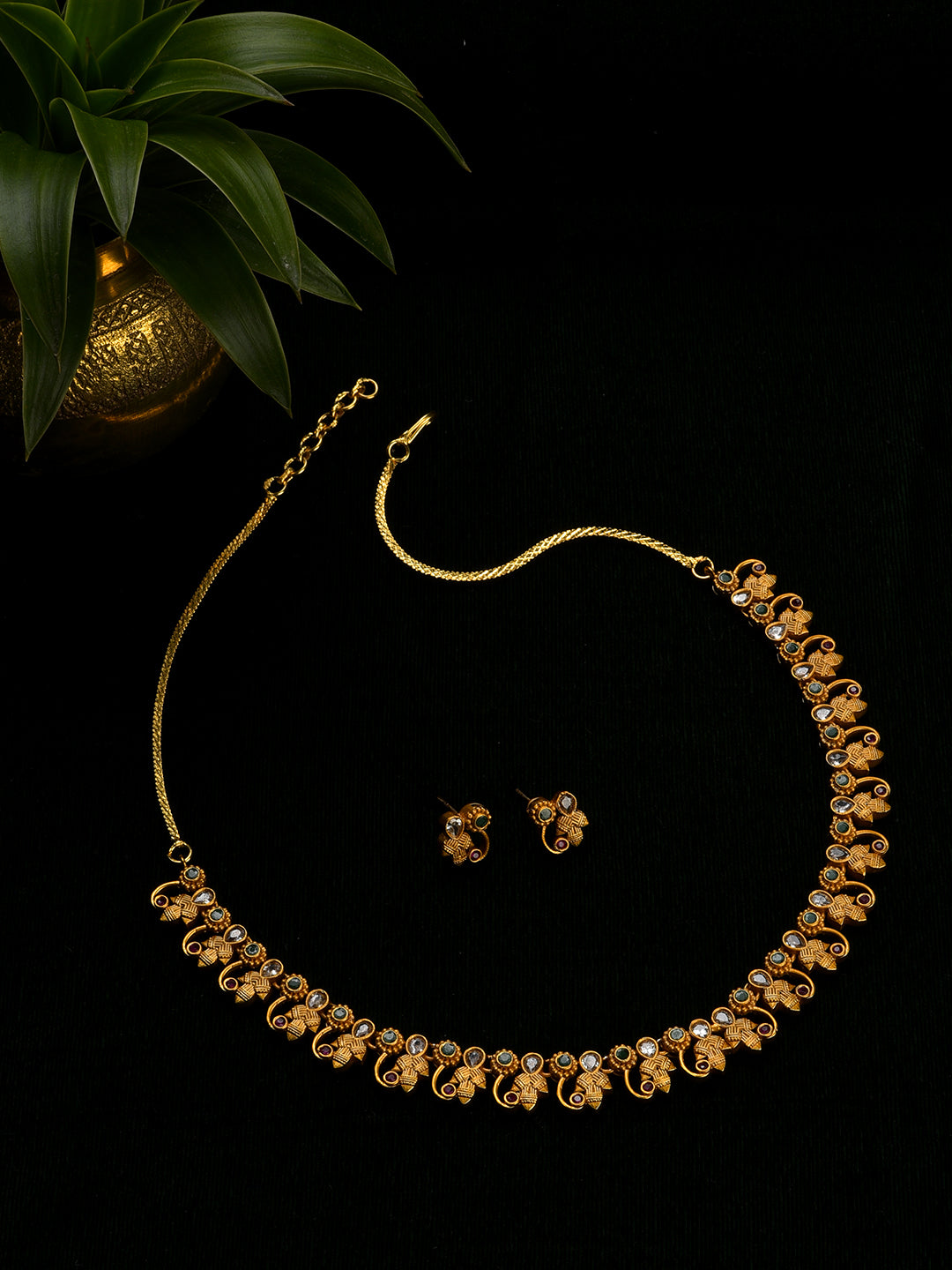 Antique Gold-Plated American Diamond Studded Jewellery Set - Jazzandsizzle