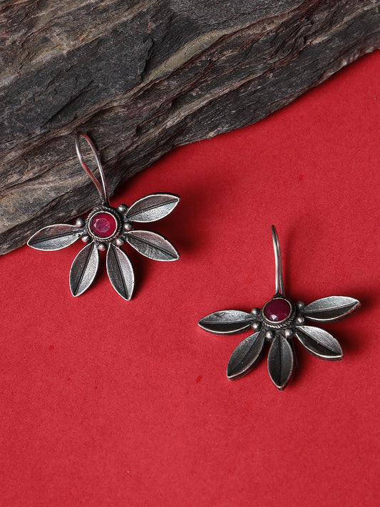 Red Oxidized Floral Drop Earrings - Jazzandsizzle