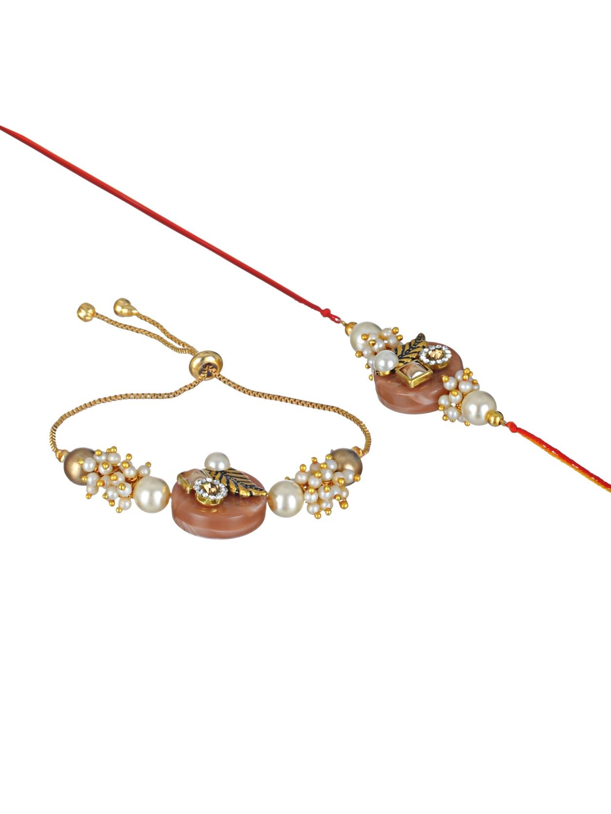 Jazz And Sizzle Set Of 2 Stone & Pearl Beaded Ethnic Bhaiya & Bhabhi Rakhi