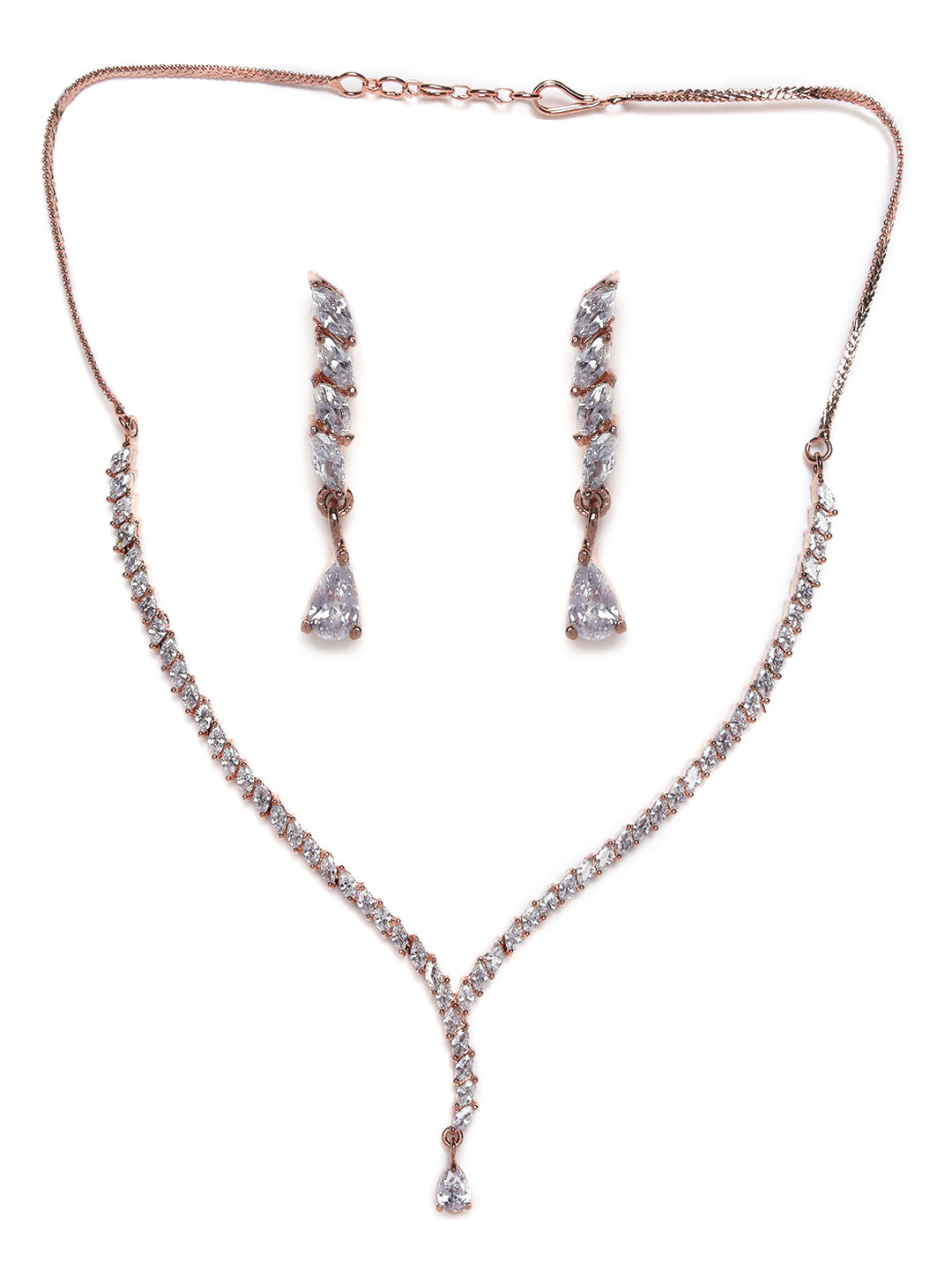 American Diamond Rose Gold Plated Jewellery Set - Jazzandsizzle