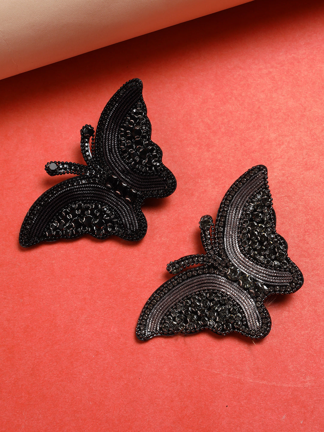 Black & Grey Set of 2 Butterfly Embellished Alligator Hair Clip - Jazzandsizzle