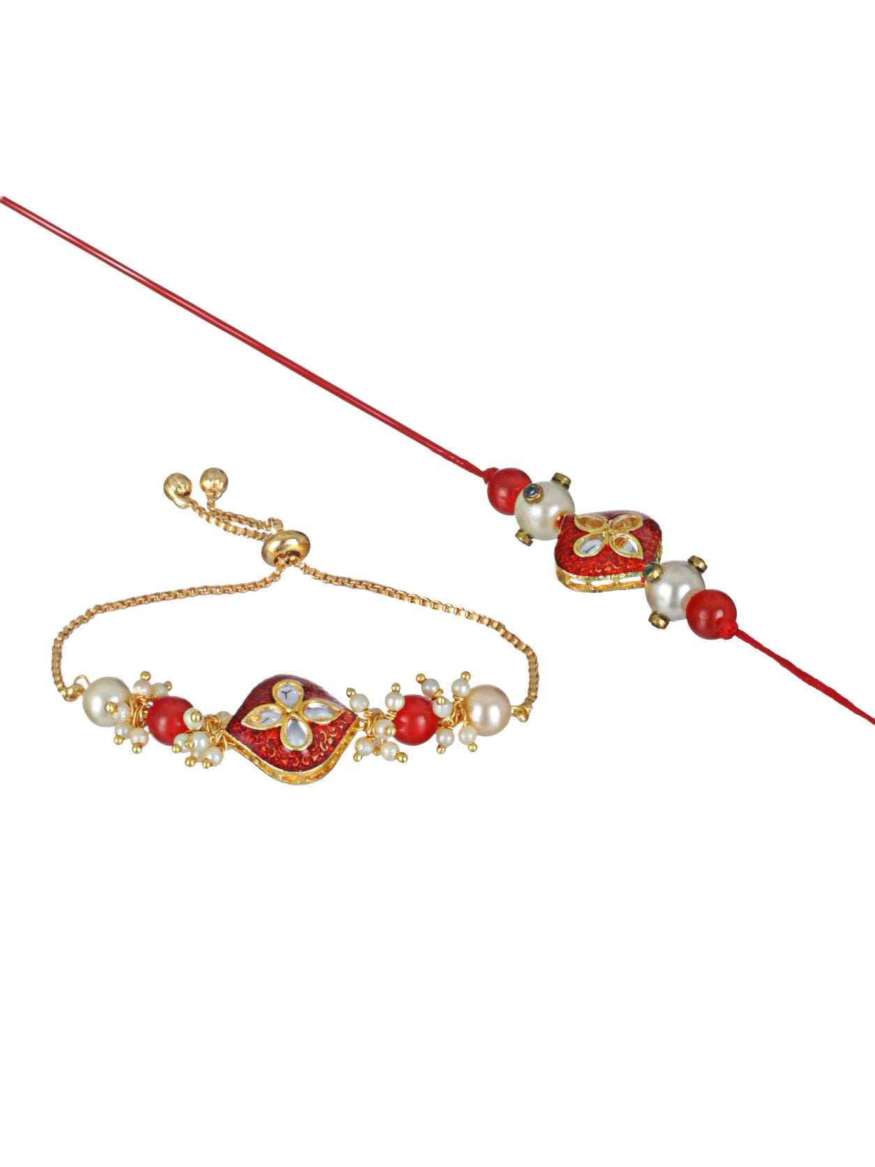 Set Of 2 Maroon Meena Kari & Pearl Rakhi