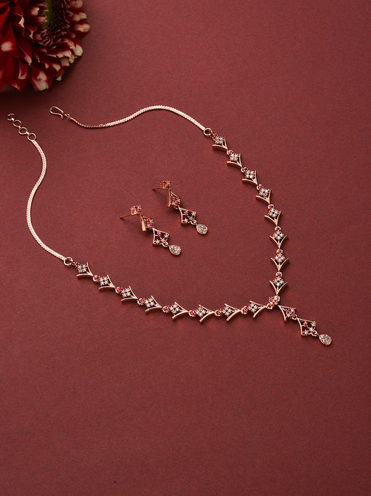 Rose Gold-Plated Ruby AD-Studded Handcrafted Jewellery Set - Jazzandsizzle