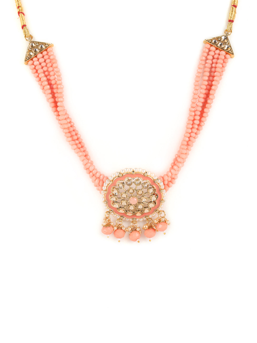 Peach Beads Kundan Gold Plated Traditional Choker Set with Maangtika - Jazzandsizzle