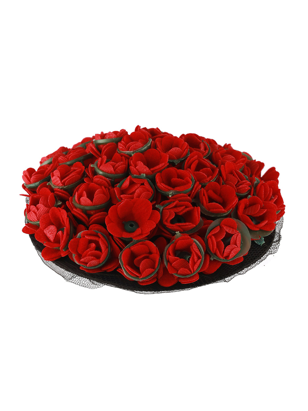 Women Red Rose Artificial Flower Juda Gajra Designed Hair Bun Cover - Jazzandsizzle