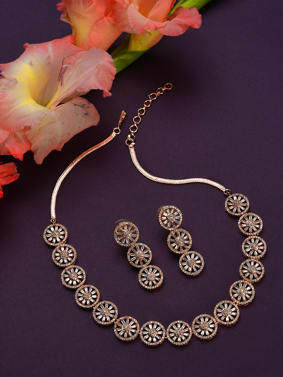 Rose Gold-Plated AD-Studded Handcrafted Jewellery Set - Jazzandsizzle