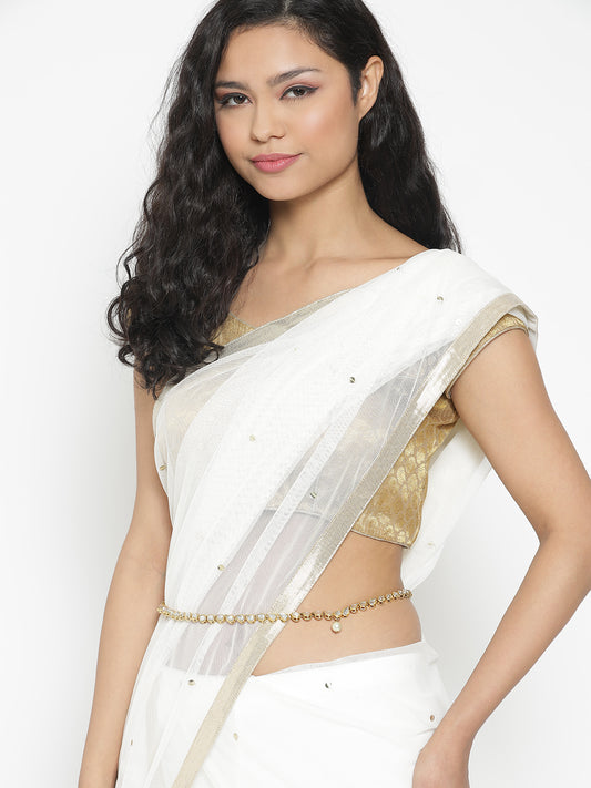 Gold-Plated White Kundan-Studded Waistband - Jazzandsizzle