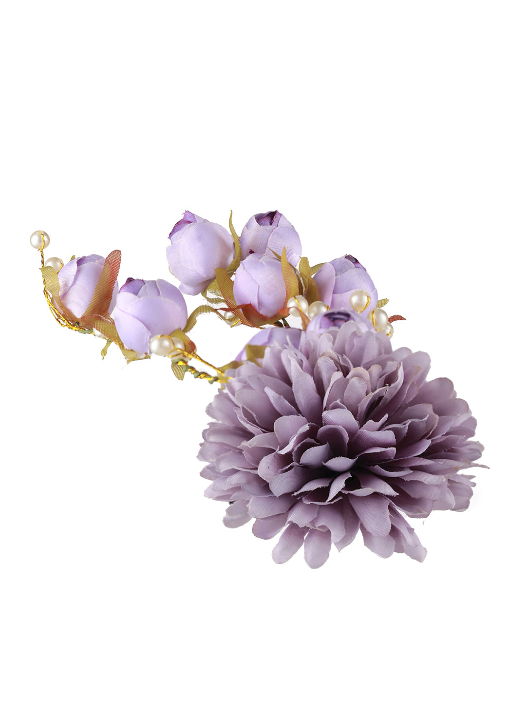 Women Mauve Embellished Artificial Flower & Pearl Beaded Gajra Designed Hair Pin - Jazzandsizzle