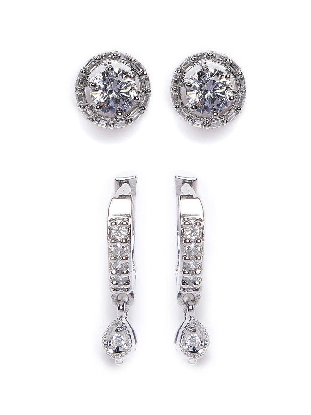 Silver-Plated Drop & White Studs Earrings - Jazzandsizzle
