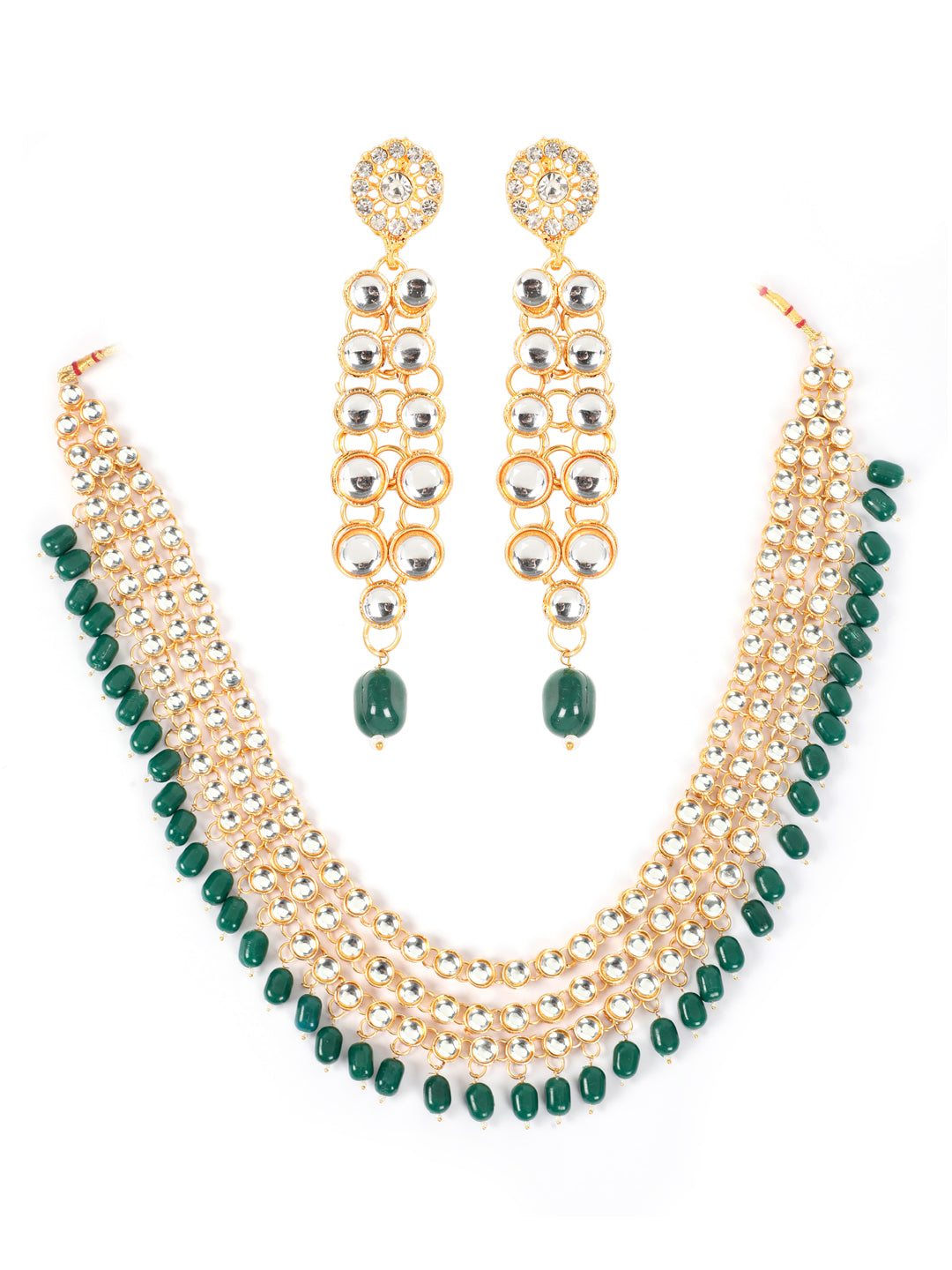 Green Gold-Plated Bridal Kundan Layered Jewellery Set - Jazzandsizzle