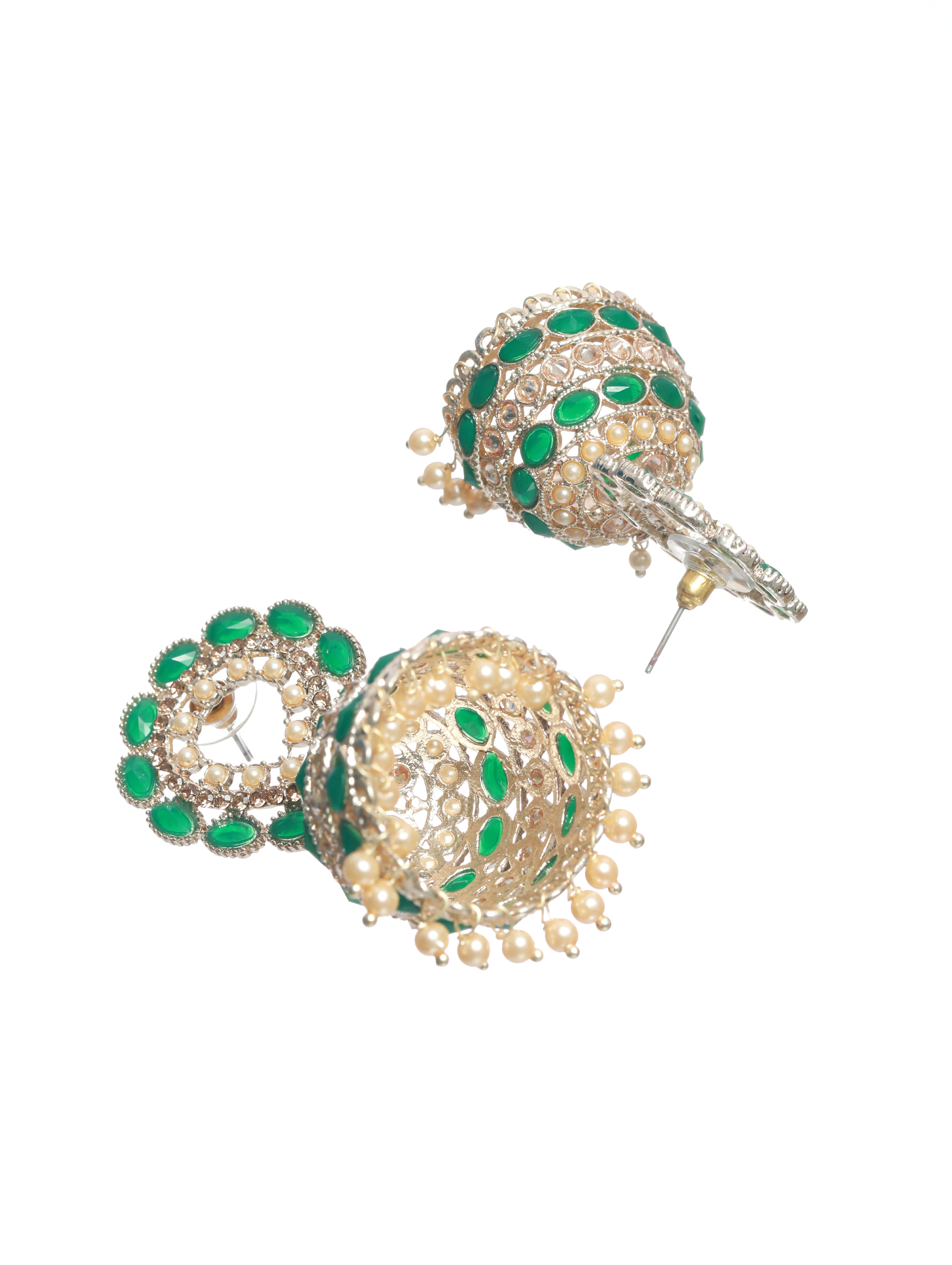 Green & White Contemporary Jhumkas Earrings - Jazzandsizzle