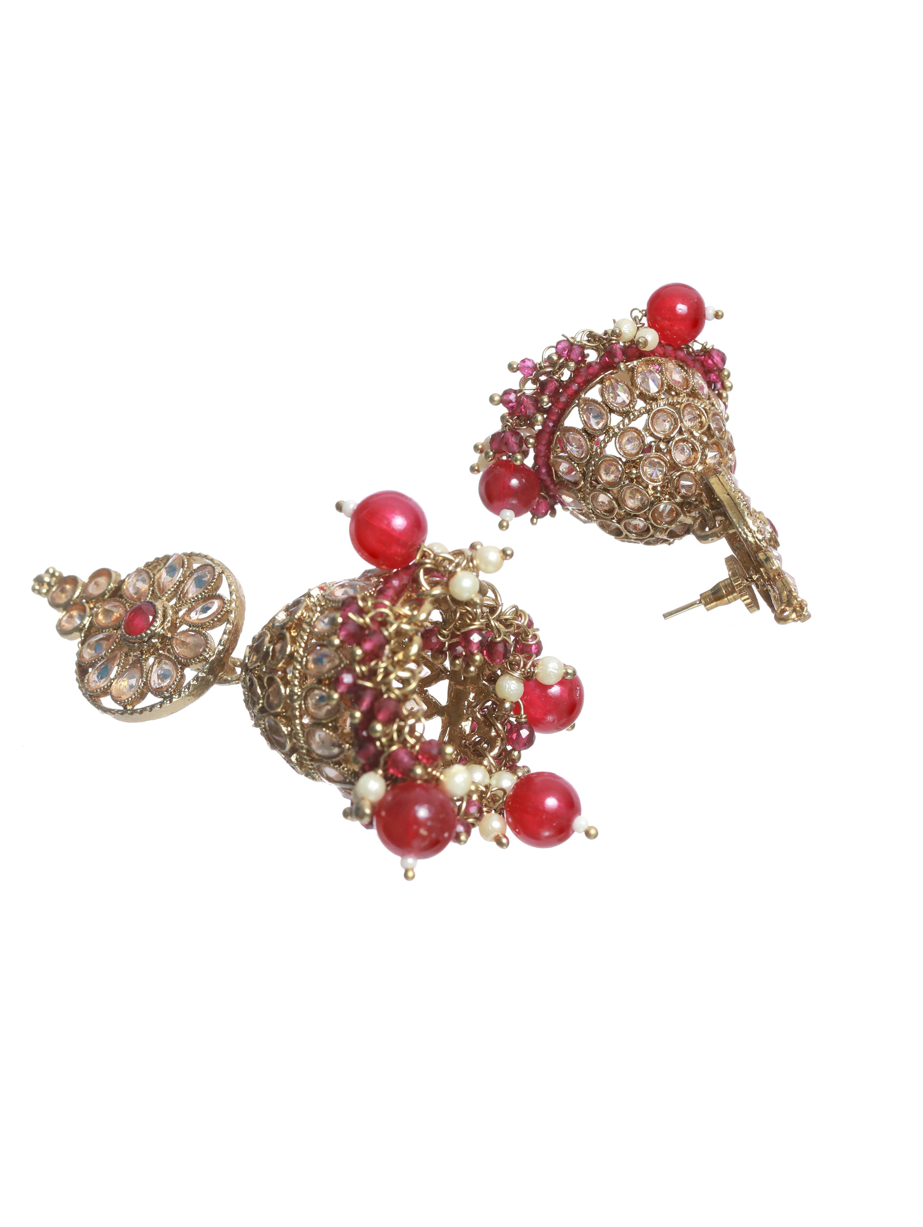 Jazz And Sizzle Gold Plated Purple & White Beaded Polki Rani Haar Jewellery Set - Jazzandsizzle