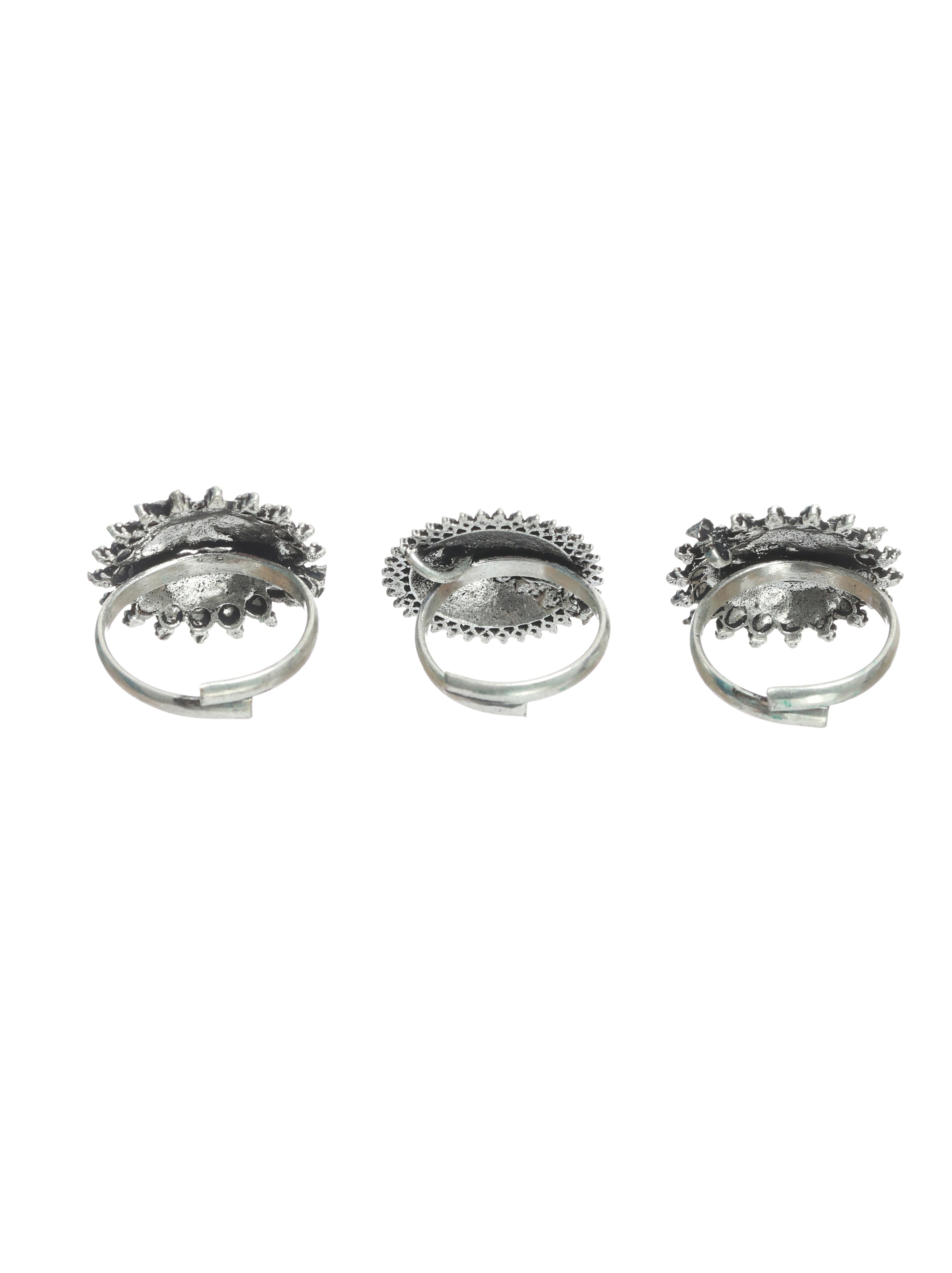 Oxidised Silver-Plated German Silver Jewellery Set with Bracelet,Ring & Toe Ring