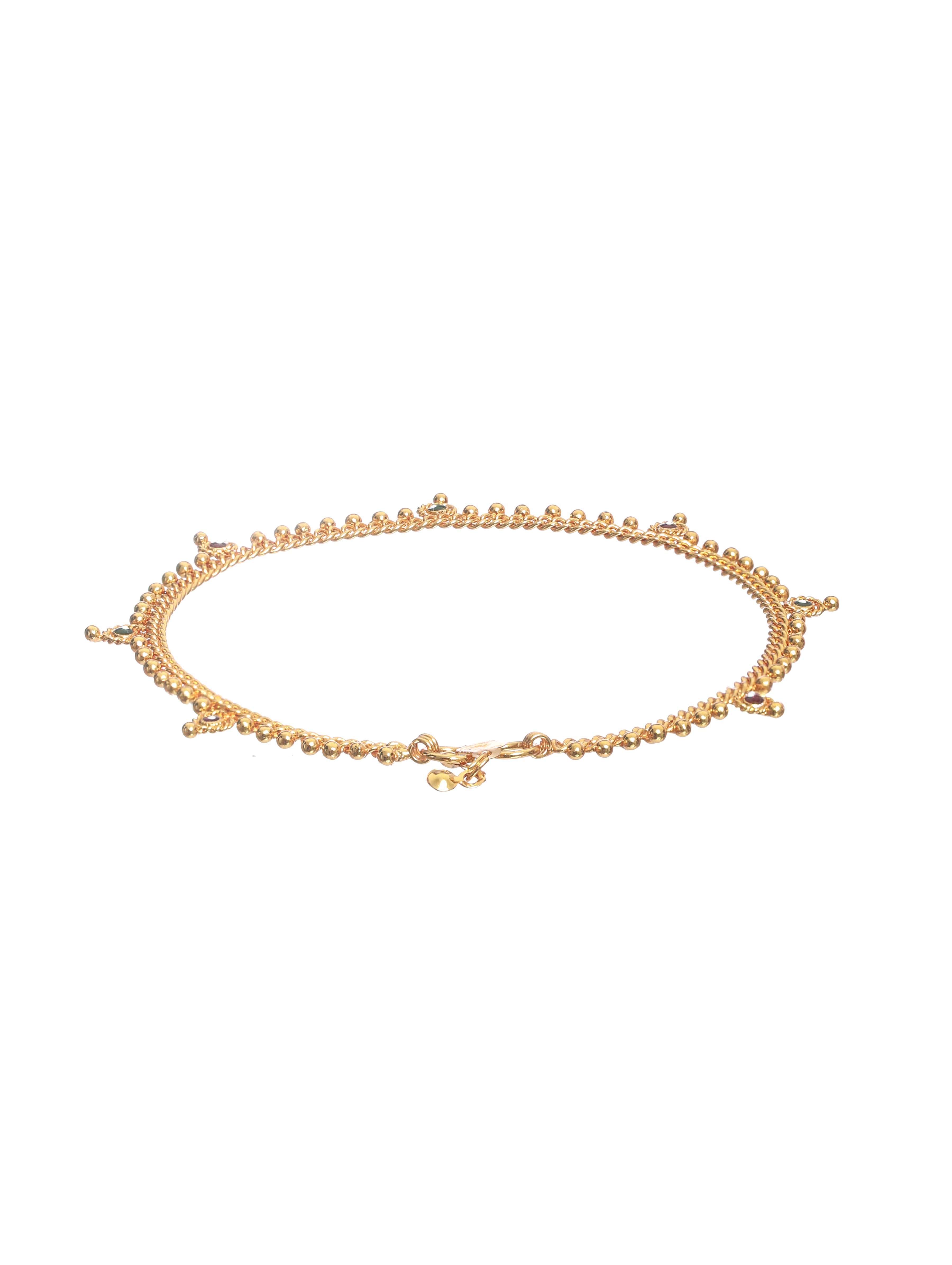 Set of 2 Gold-Plated Green Stone Studded Handcrafted Anklets - Jazzandsizzle