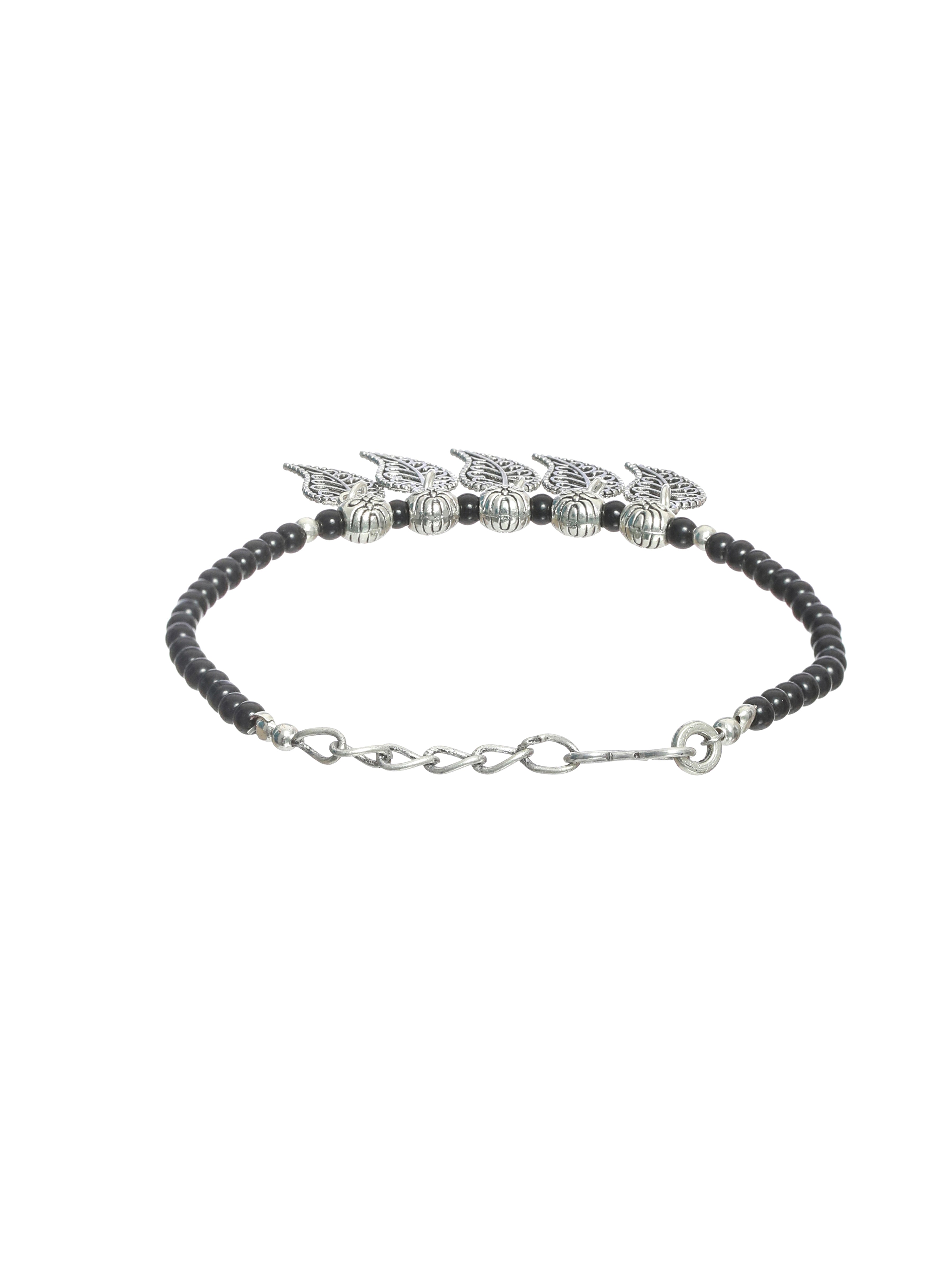 Set of 2 Black & Silver-Toned Bracelet/Anklets