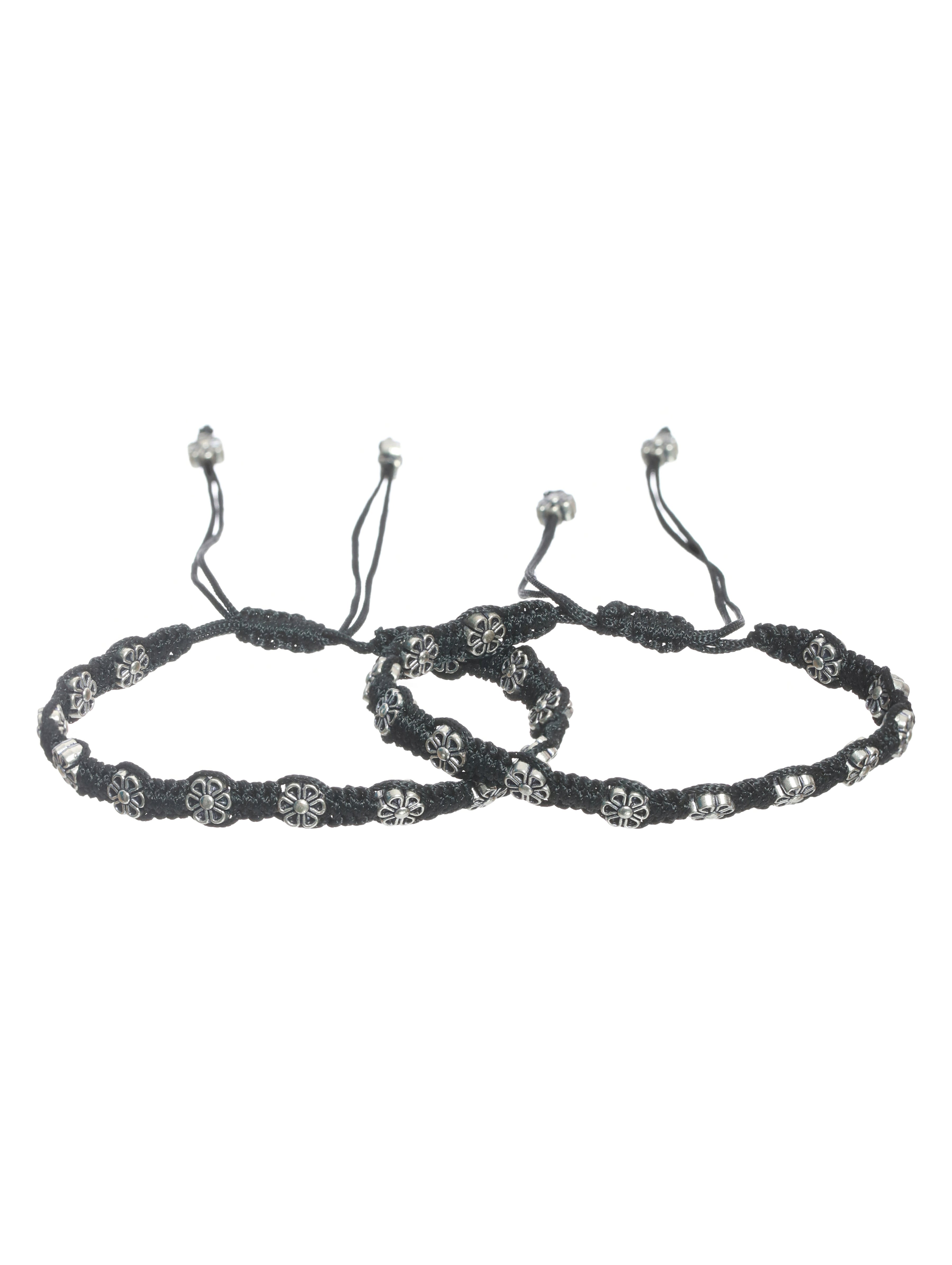 Set of 2 Floral Black Thread Anklets/Bracelet - Jazzandsizzle