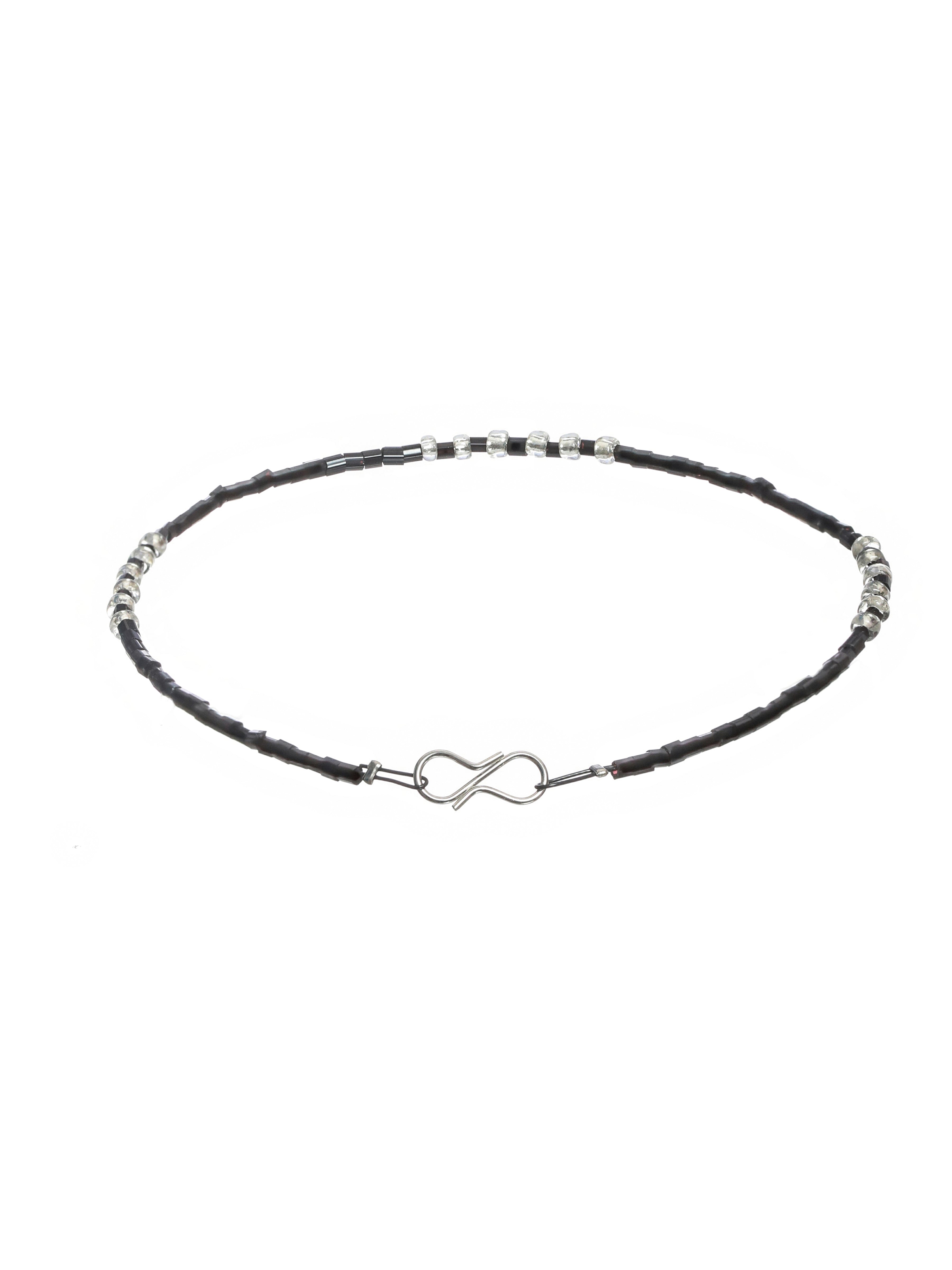 Set of 2 Black & Silver Beaded Handcrafted Anklets - Jazzandsizzle