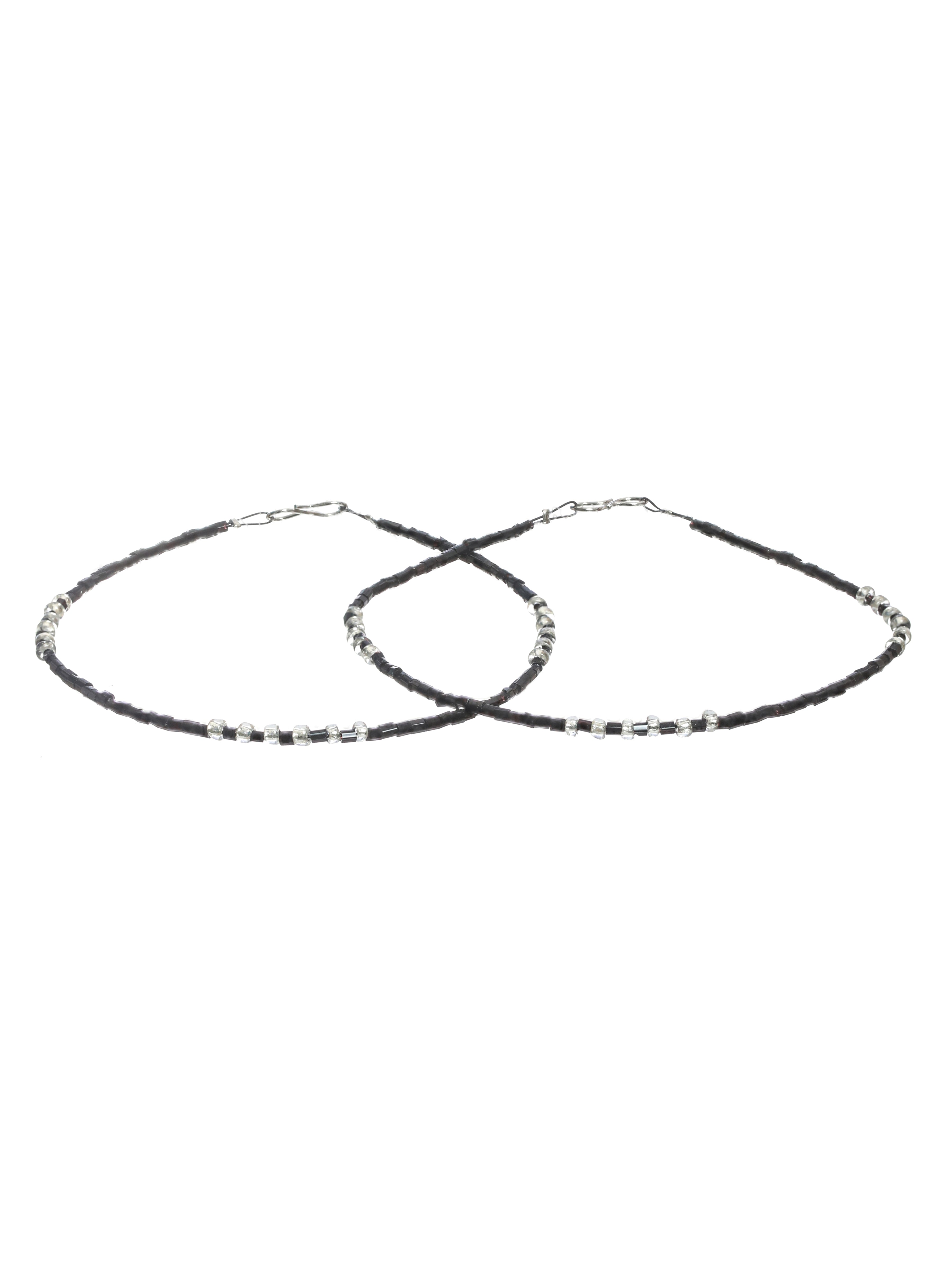 Set of 2 Black & Silver Beaded Handcrafted Anklets - Jazzandsizzle