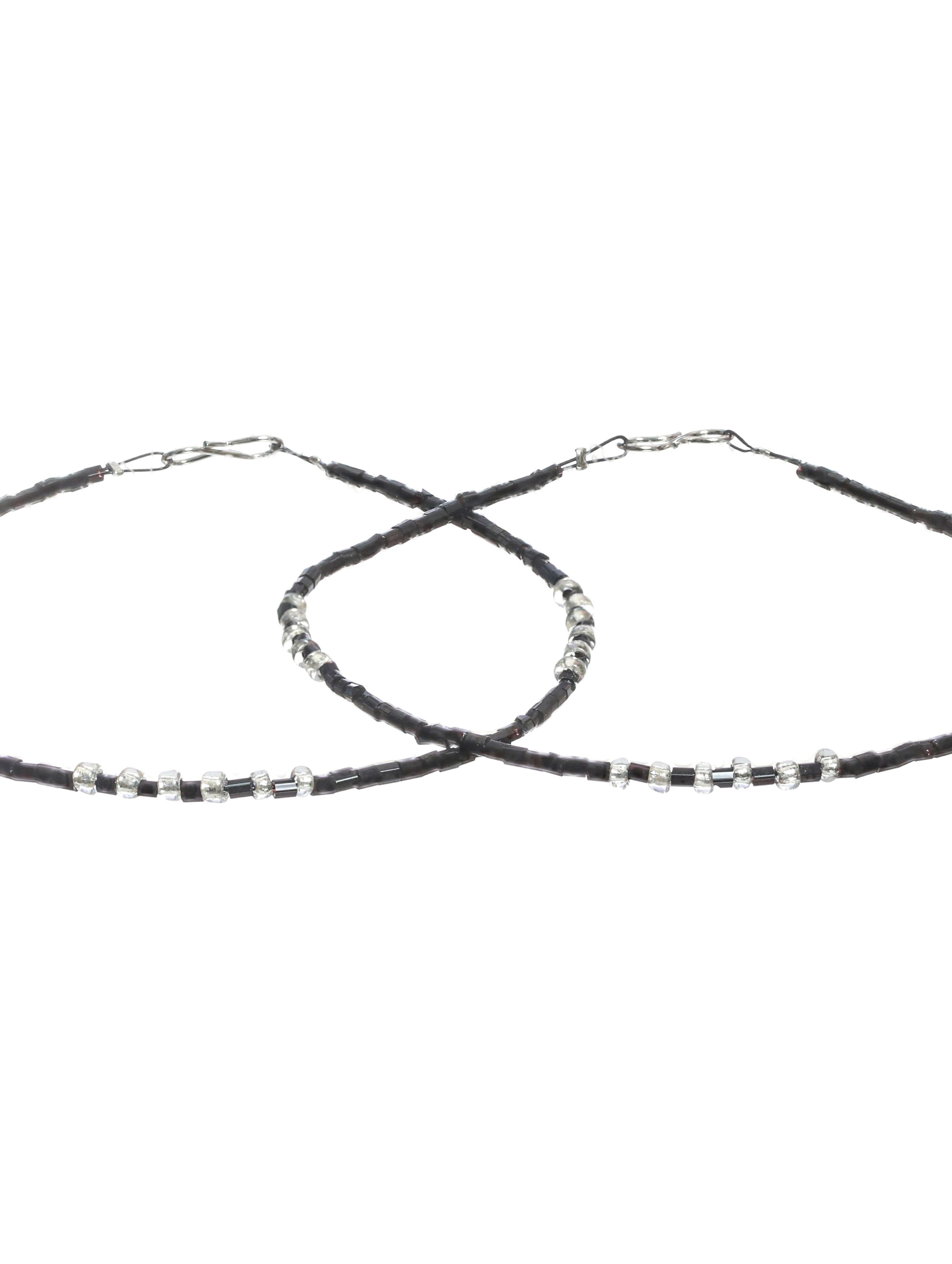 Set of 2 Black & Silver Beaded Handcrafted Anklets - Jazzandsizzle