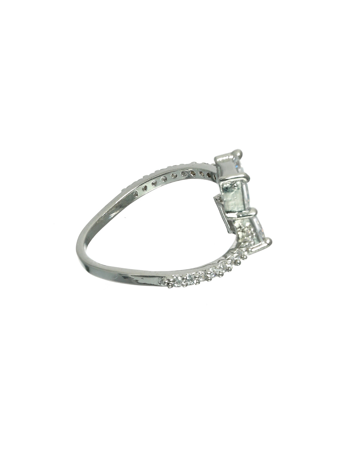 Silver Plated CZ studded Solitaire Adjustable Ring - Jazzandsizzle