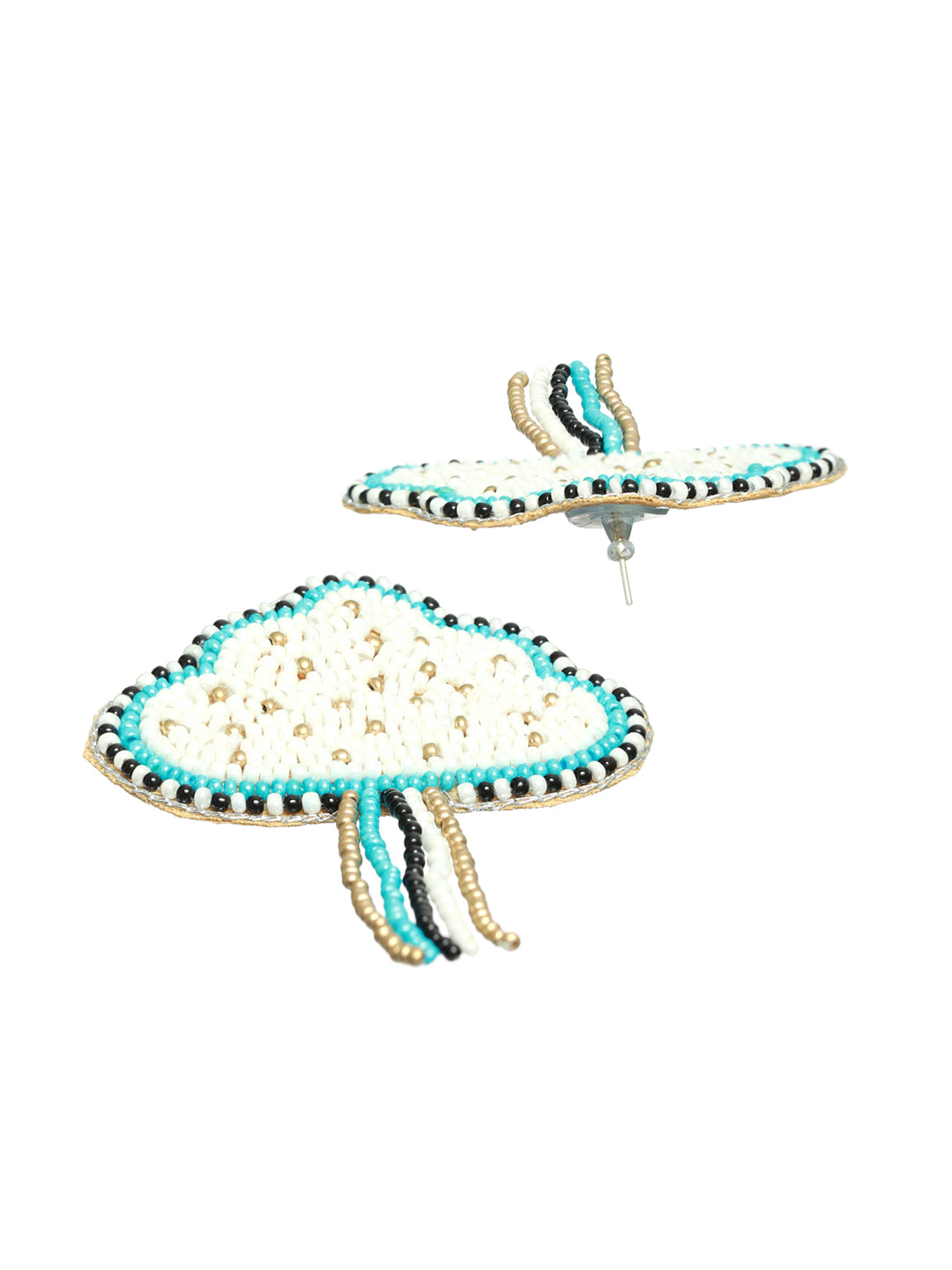 Blue & White Artificial Beads Studded Cloud Shaped Drop Earrings - Jazzandsizzle