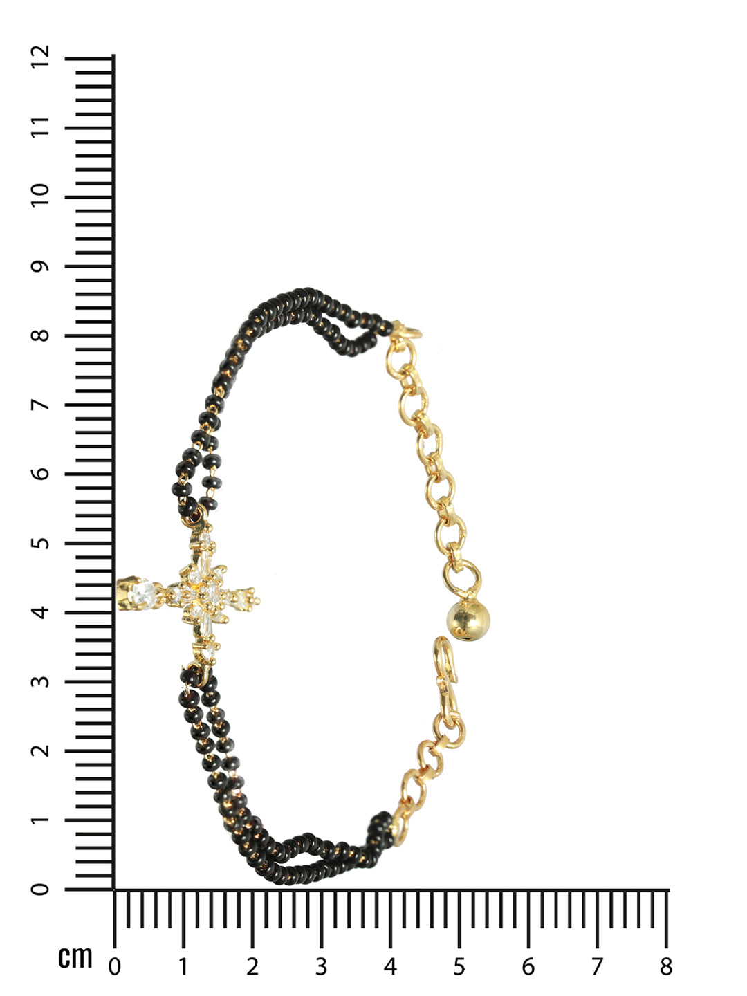 Women Gold-Plated & Black Stone Beaded American Diamond Hand Mangalsutra - Jazzandsizzle