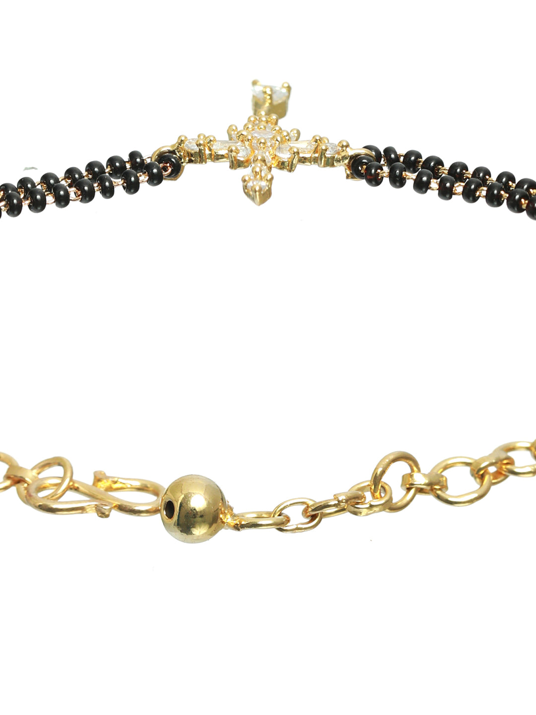 Women Gold-Plated & Black Stone Beaded American Diamond Hand Mangalsutra - Jazzandsizzle