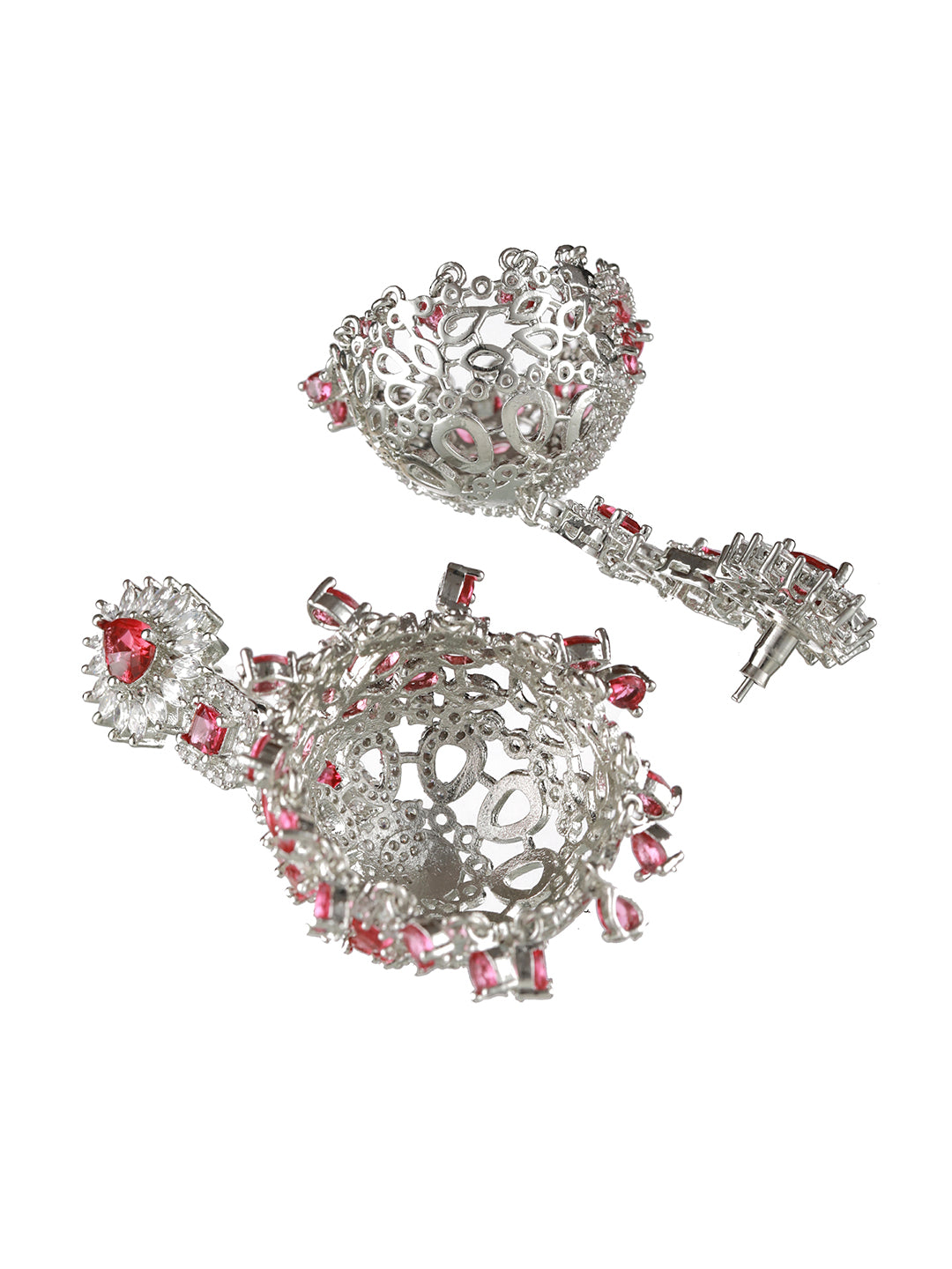 Silver Plated Ruby American Diamond Studded Handcrafted Necklace Set With Maangtikka - Jazzandsizzle