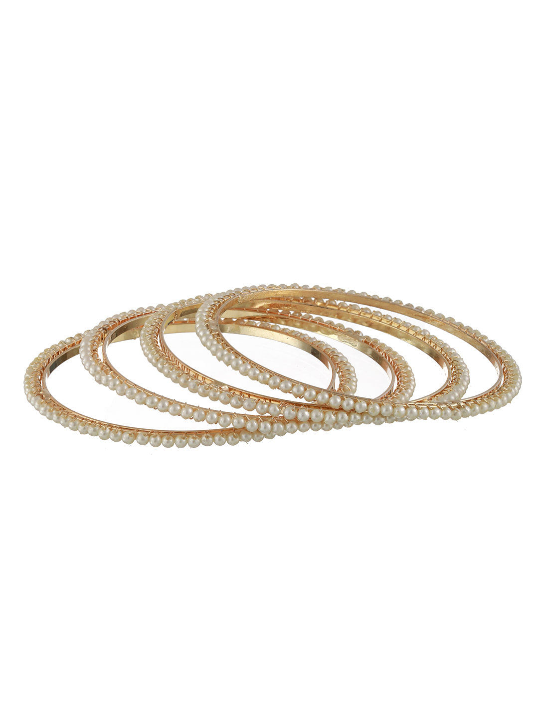 Set Of 4 Gold-Plated Pearl Bangles - Jazzandsizzle