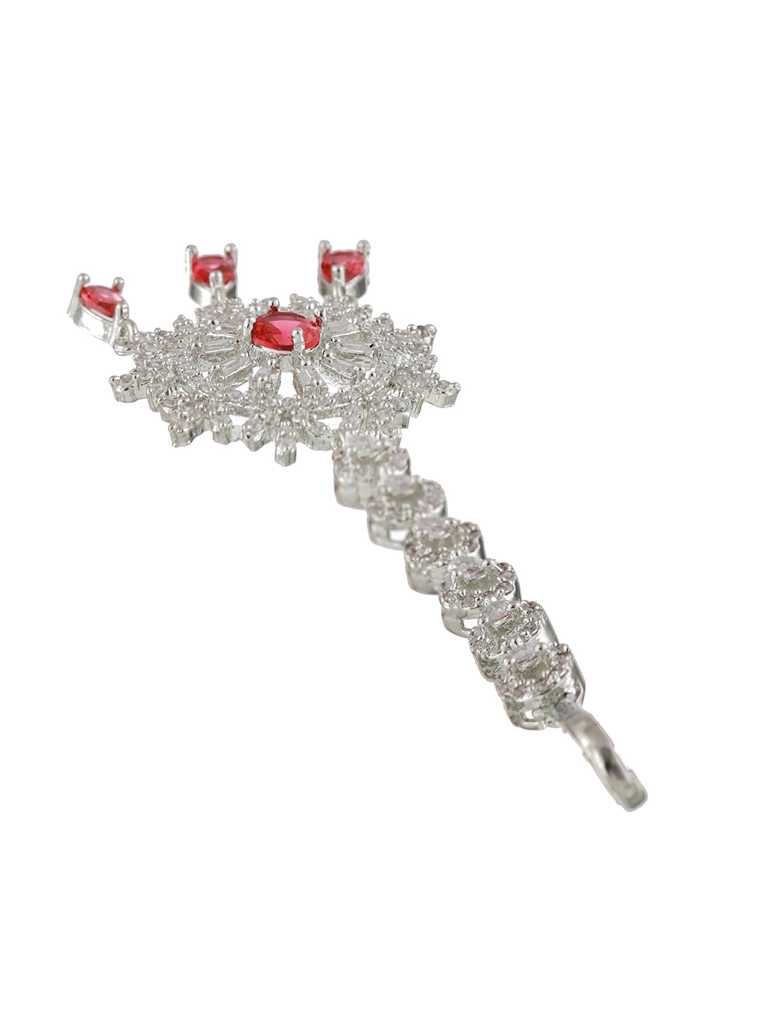 Silver Plated Ruby American Diamond Studded Handcrafted Necklace Set With Maangtikka - Jazzandsizzle