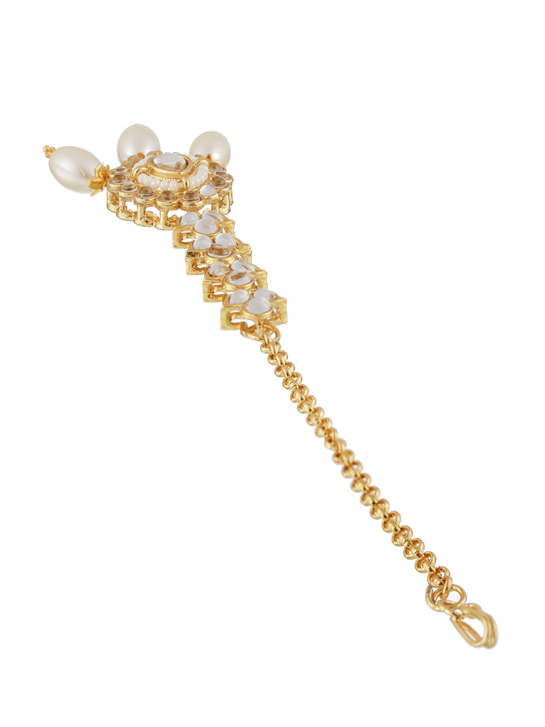 Gold-Plated White Kundan Studded & Beaded Choker Jewellery Set with Maangtikka - Jazzandsizzle