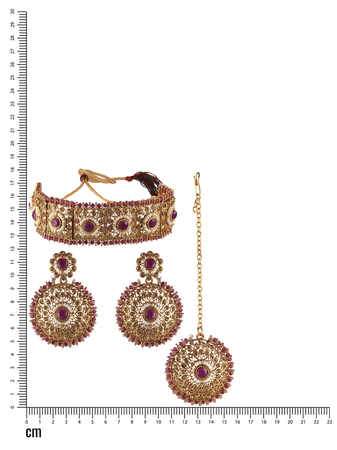Gold-Plated Purple & White Kundan Studded & Beaded Choker Jewellery Set with Maangtikka - Jazzandsizzle