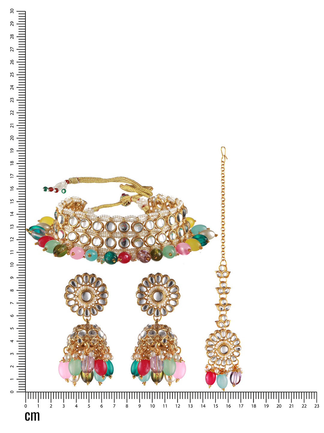 Gold-Plated Multicolored Kundan Studded & Pearl Beaded Choker Jewellery Set with Maangtikka - Jazzandsizzle