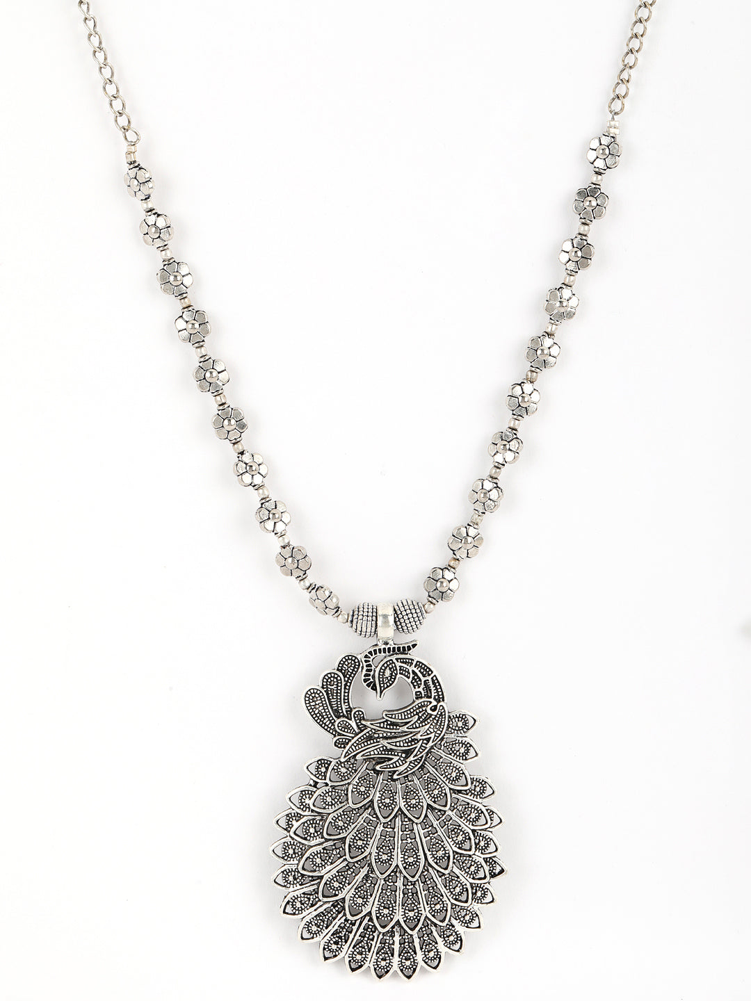 German Silver Oxidised Peacock Jewellery set with Ring and NosePin - Jazzandsizzle