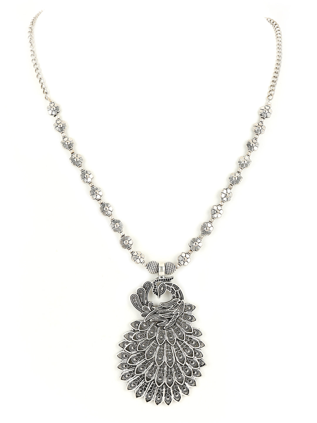 German Silver Oxidised Peacock Jewellery set with Ring and NosePin - Jazzandsizzle