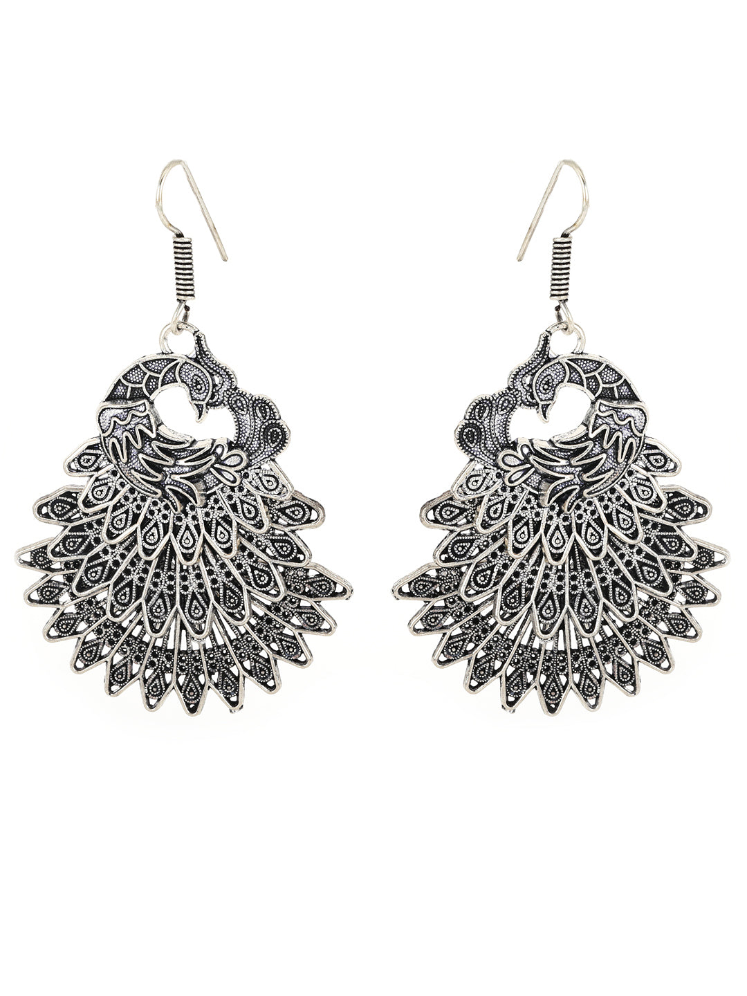 German Silver Oxidised Peacock Jewellery set with Ring and NosePin - Jazzandsizzle