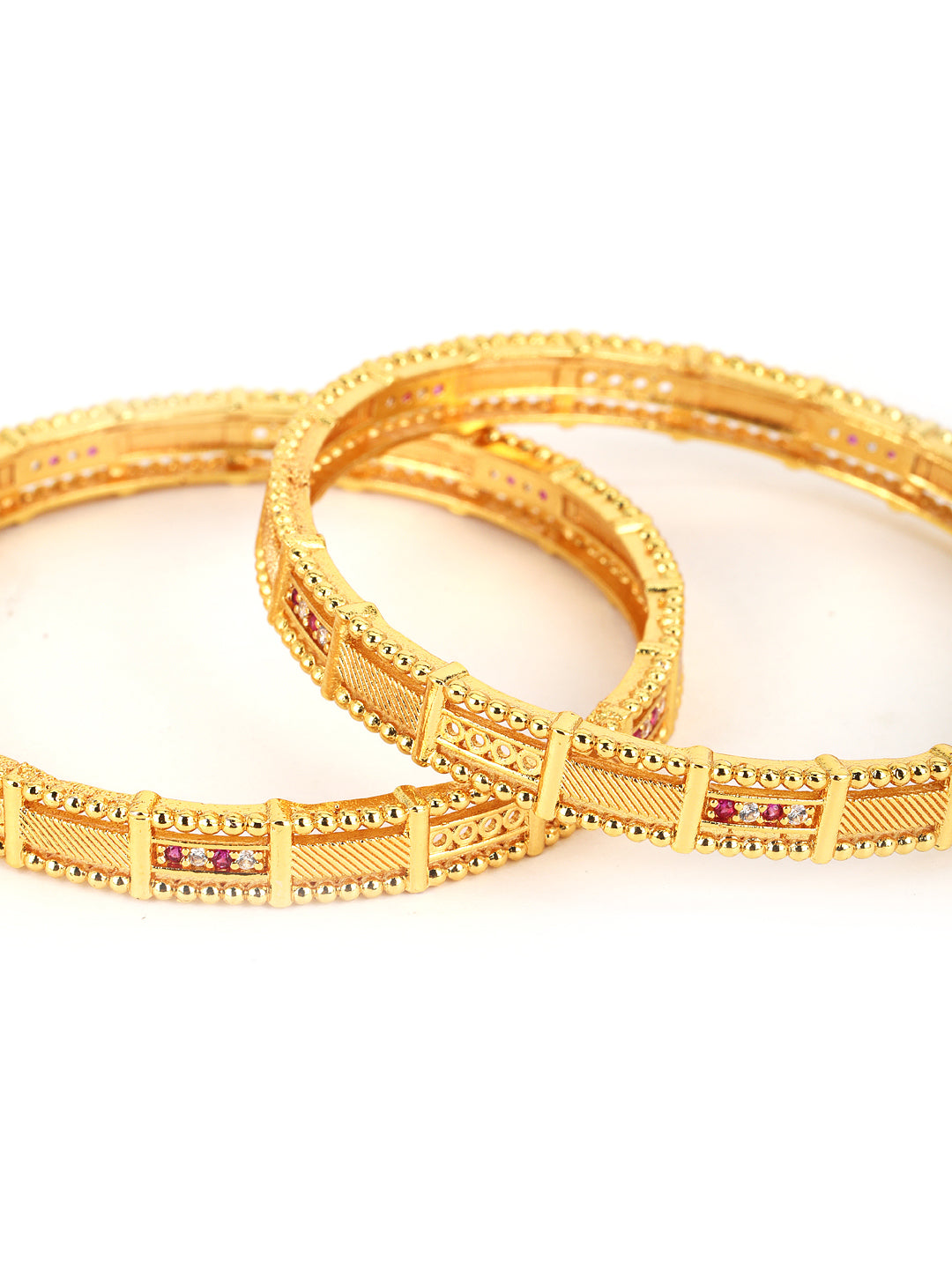 Set of 2 Gold-Plated Ruby studded Jaali Work Broad Bangles - Jazzandsizzle