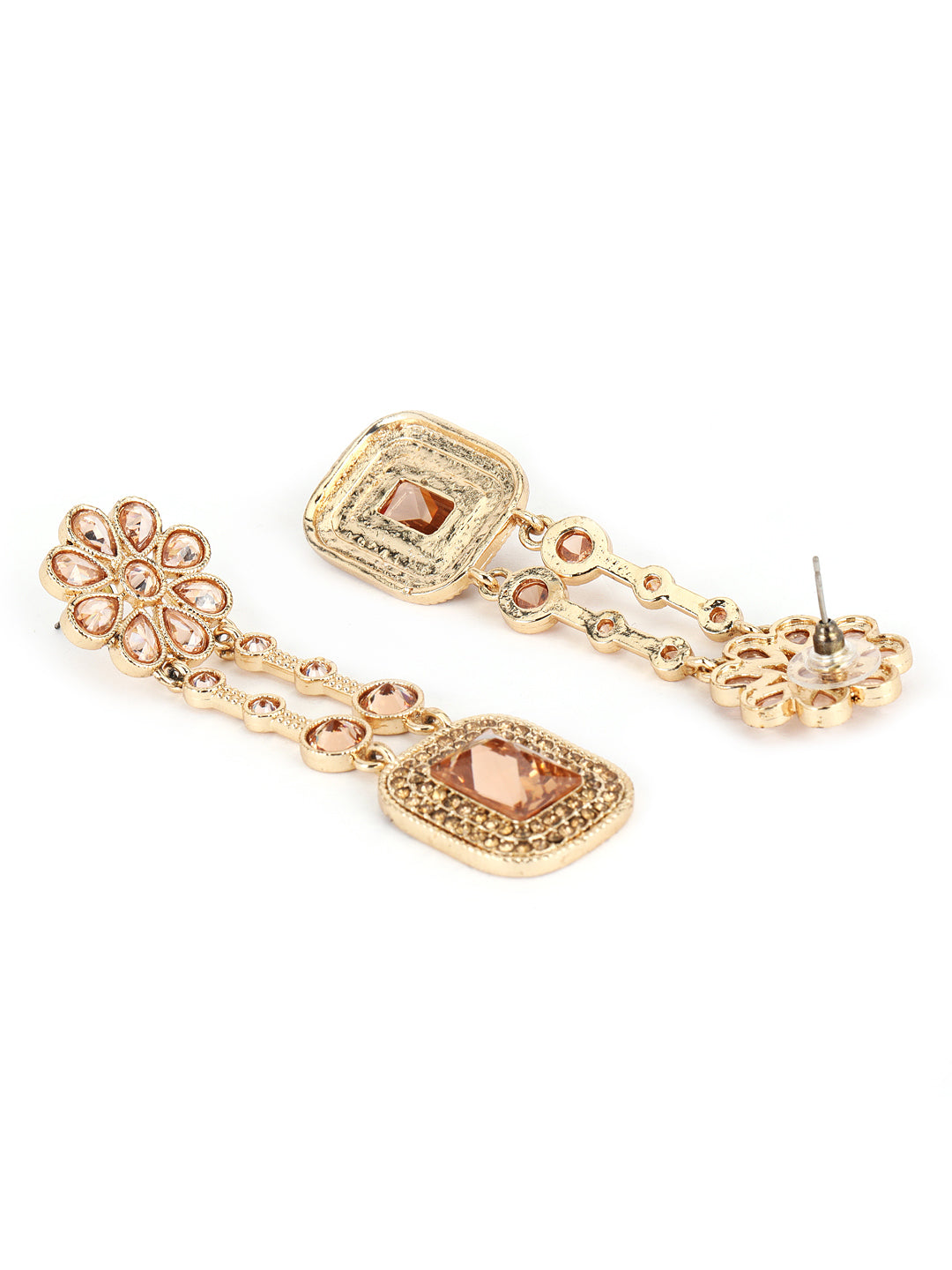 Gold-Plated Kundan Studded Contemporary Floral pattern Drop Earrings - Jazzandsizzle