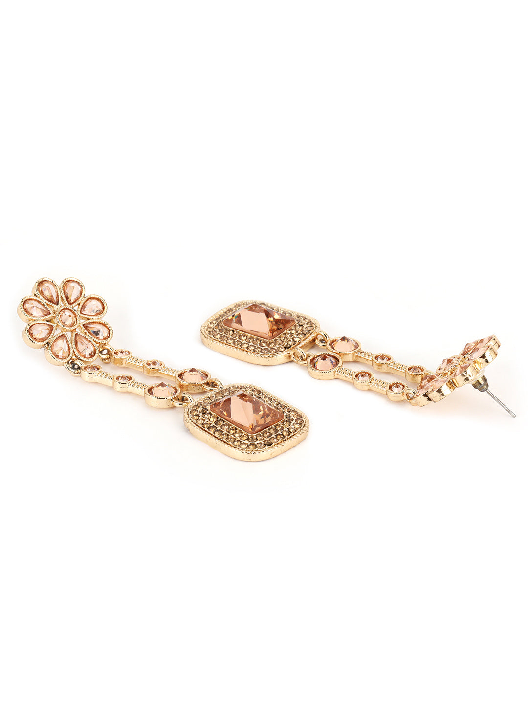 Gold-Plated Kundan Studded Contemporary Floral pattern Drop Earrings - Jazzandsizzle