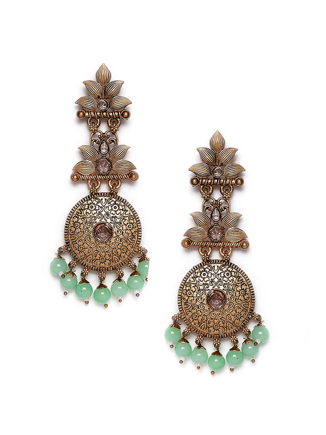 Antique Gold-Plated Textured Handcrafted Floral pattern Classic Drop Earrings - Jazzandsizzle