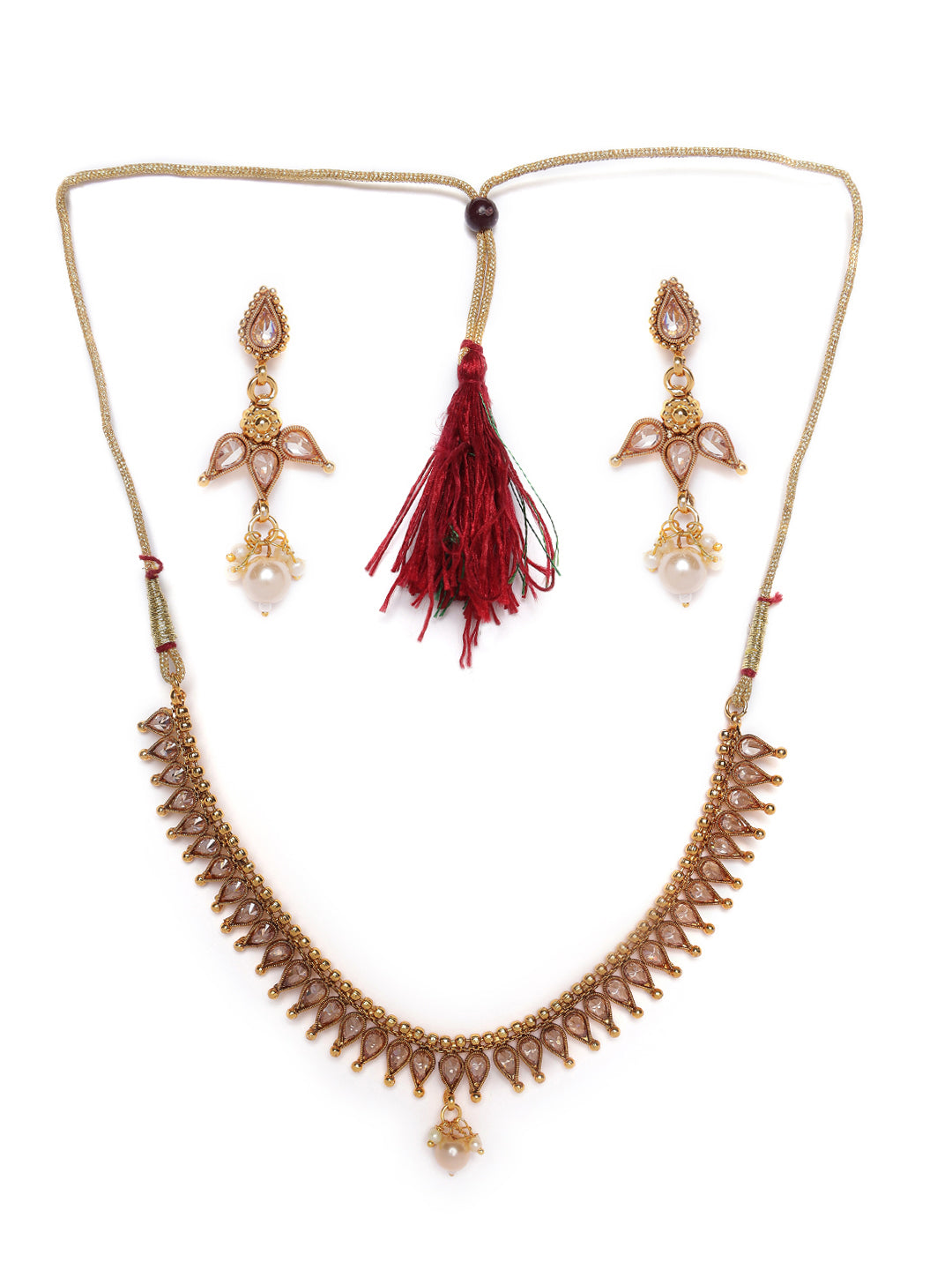 Gold-Plated & White Stone Studded Handcrafted Jewellery Set - Jazzandsizzle