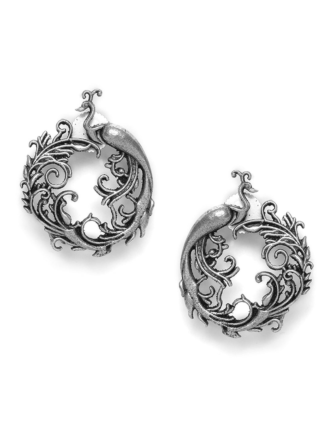 Handcrafted Peacock Shaped Oxidized Stud Earrings - Jazzandsizzle