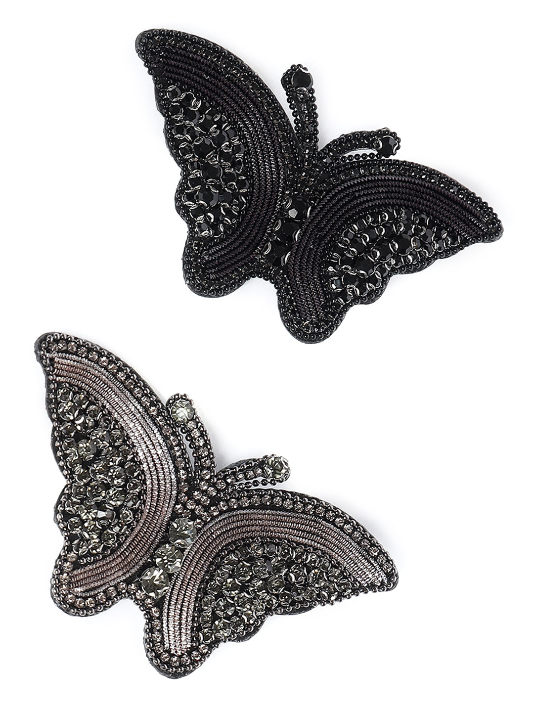 Black & Grey Set of 2 Butterfly Embellished Alligator Hair Clip - Jazzandsizzle