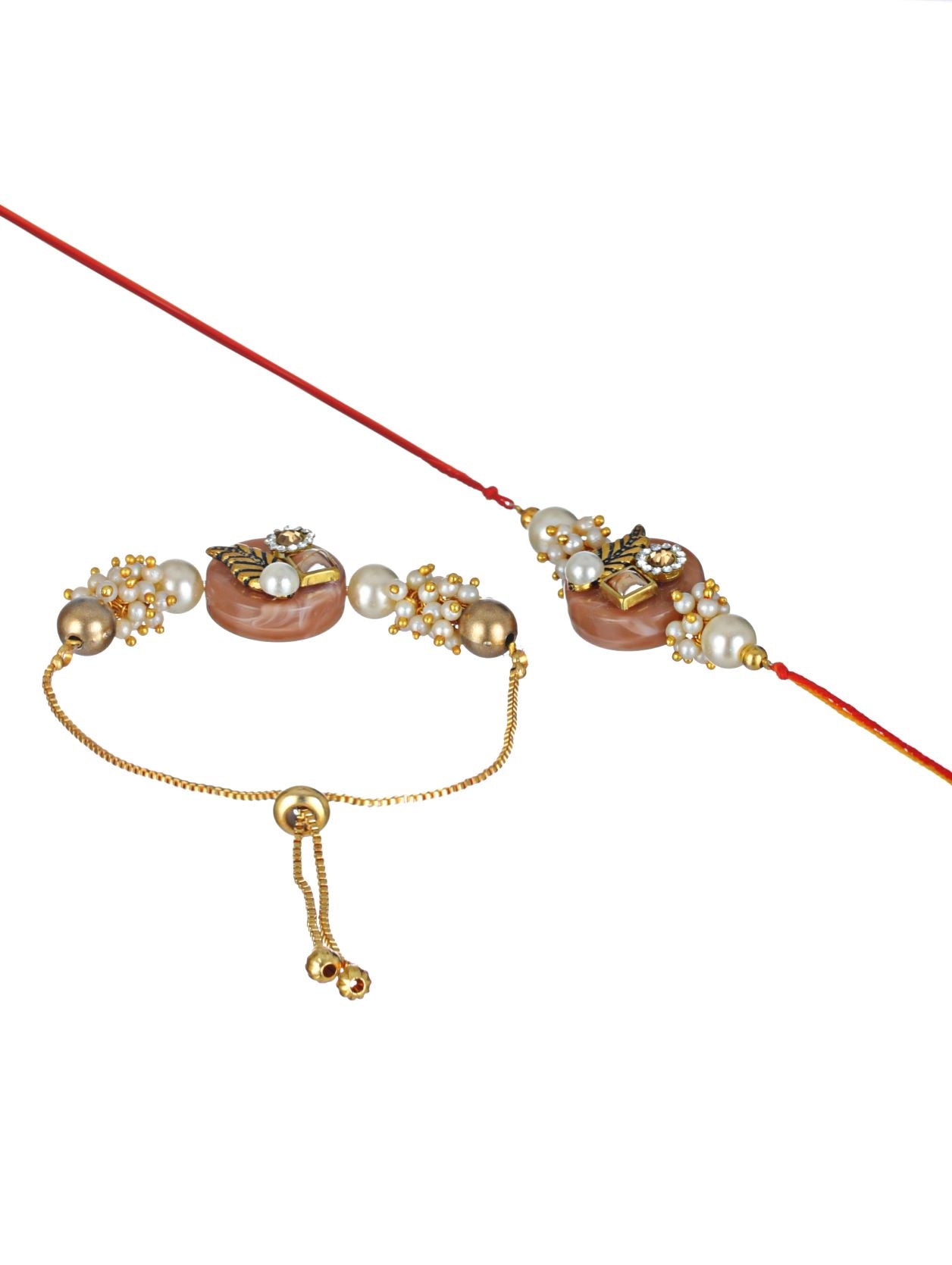 Jazz And Sizzle Set Of 2 Stone & Pearl Beaded Ethnic Bhaiya & Bhabhi Rakhi