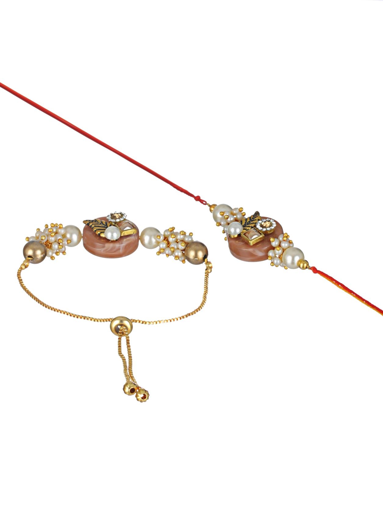 Set Of 2 Stone & Pearl Ethnic Rakhi